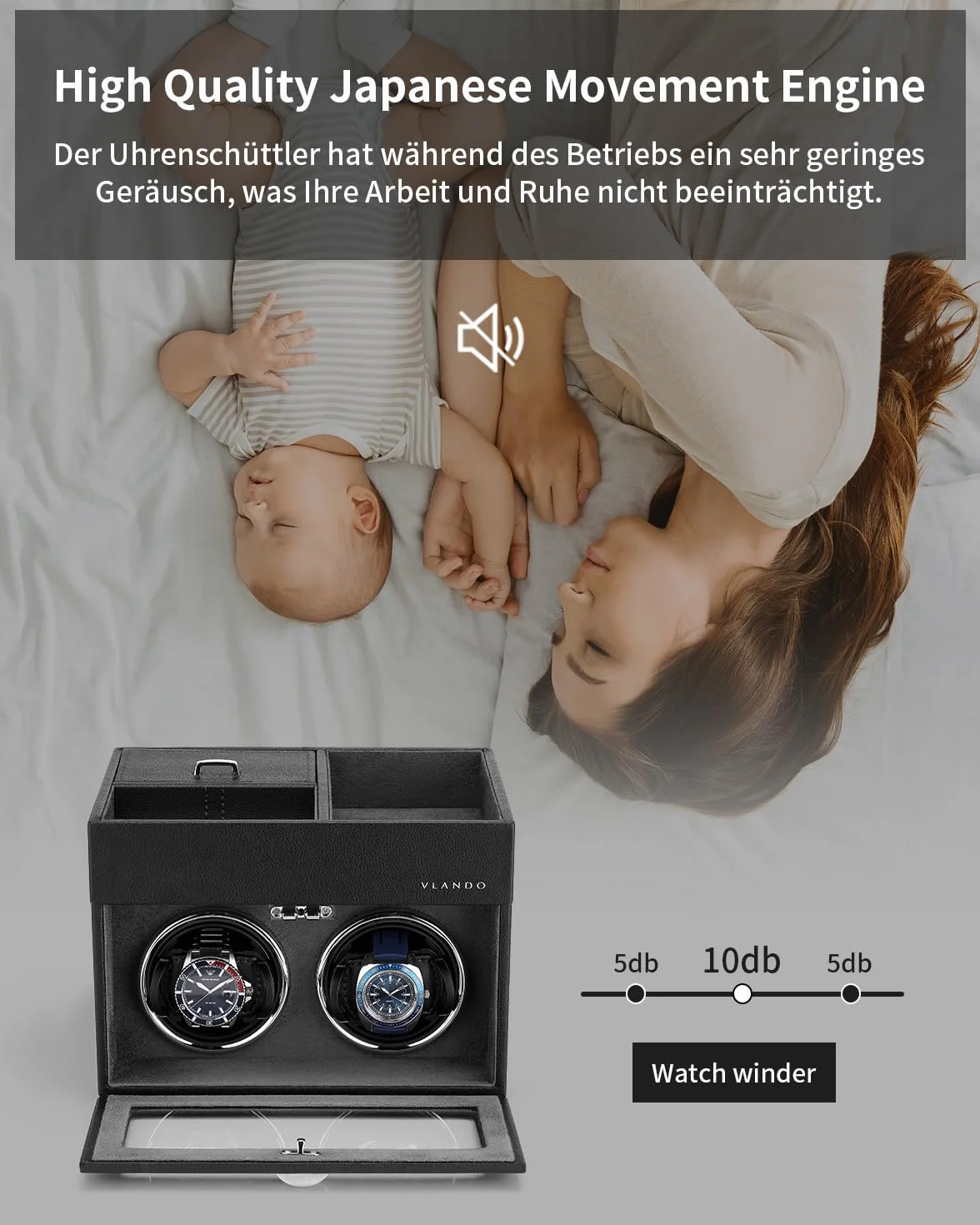Vlando Automatyczne zegarki Box z oświetleniem, Obrotowe zegarki Box 2 Komory