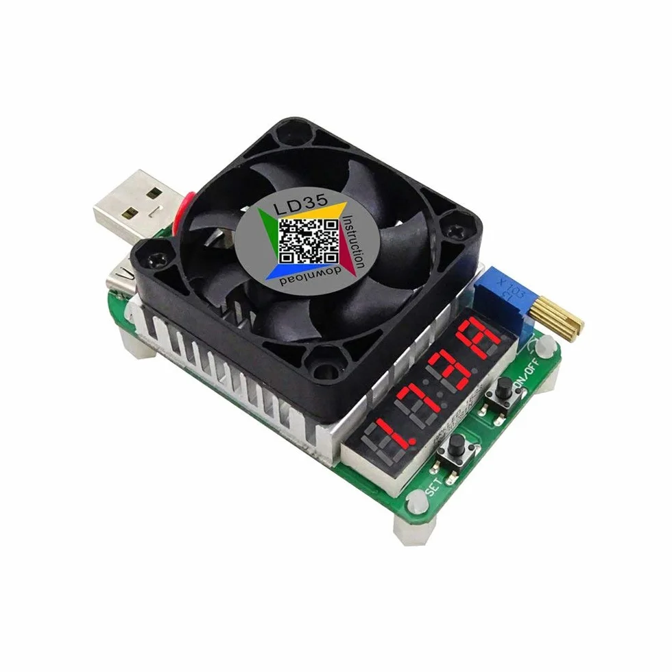 DollaTek Tester ?adowania USB Elektroniczny tester ?adowania Modu? oporu 35 W LD35 Interfejs roz?adowania USB Regulowana temperatura z wentylatorem
