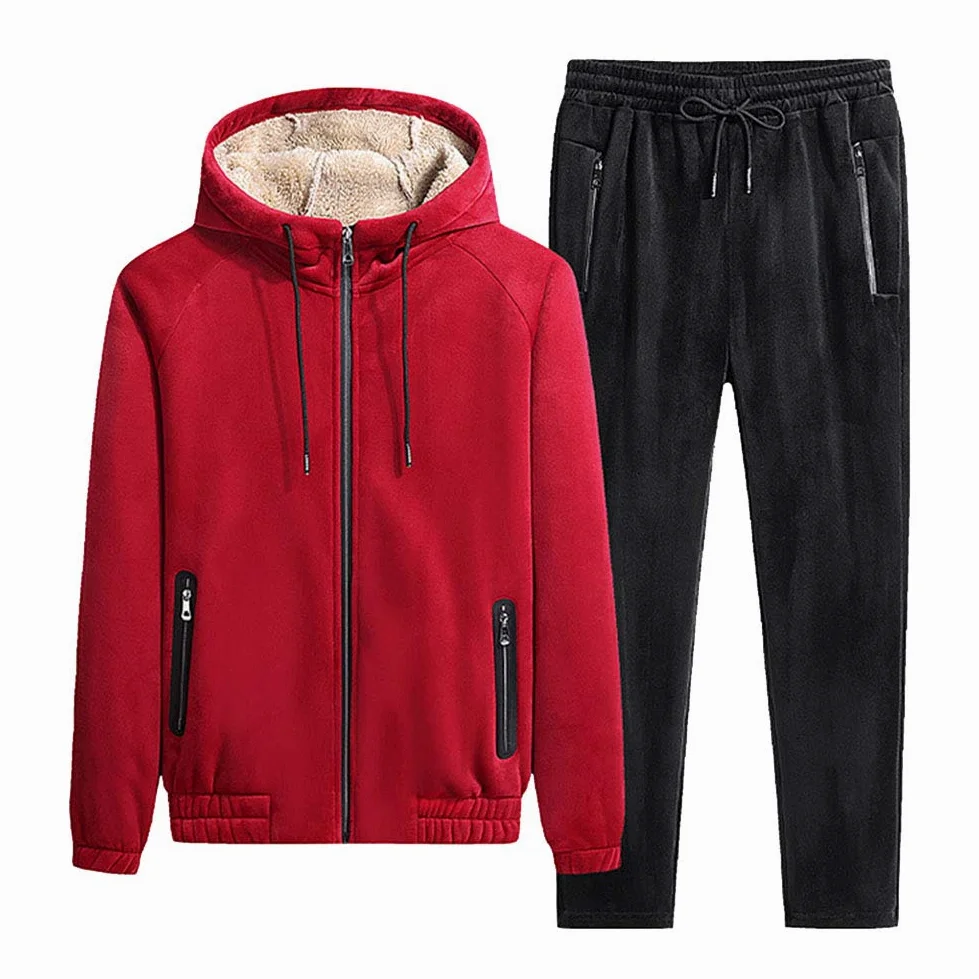 Mężczyźni duży i wysoki codzienny 2-częściowy strój ciepły polar luźny dwuczęściowy zestaw spodnie i bluza z kapturem bluza top odzież sportowa dres strój na siłownię, bieganie, wędrówki