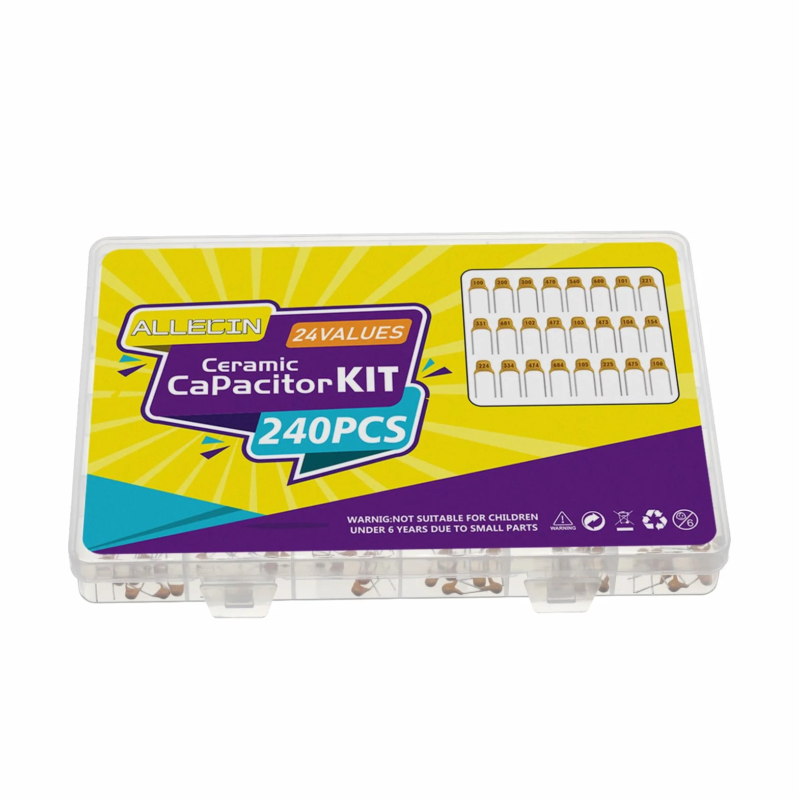 24 wartości monolityczny zestaw kondensatorów ceramicznych 10pF 20pF 30pF 47pF 56pF 68pF 100pF 330pF 680pF 1nF 4,7nF 10nF 47nF 100nF 0,15uF 0,22uF 0,22uF 0,333uF 00 .47uF 0,68uF 1uF 2,2uF