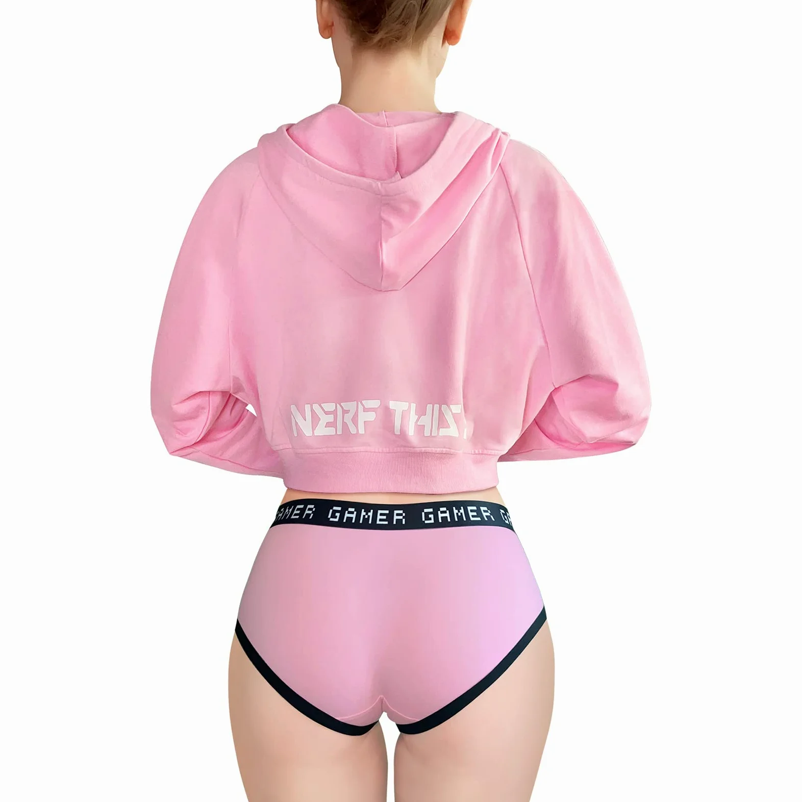 LittleForBig Damska Bunnywatch Cosplay Gaming Swobodna Regularny Fit Długi Rękaw Sznurek Cropped Kapturem Niebieski