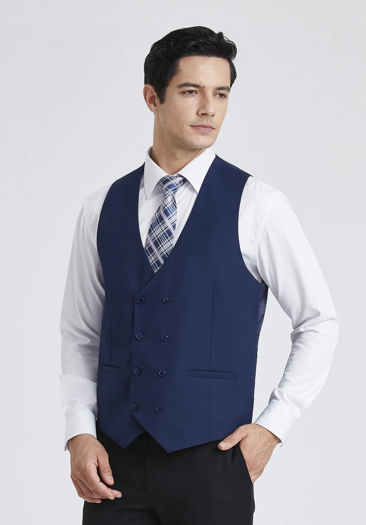 Enlision Męska dwurzędowa kamizelka z dekoltem w serek slim fit formalna biznesowa