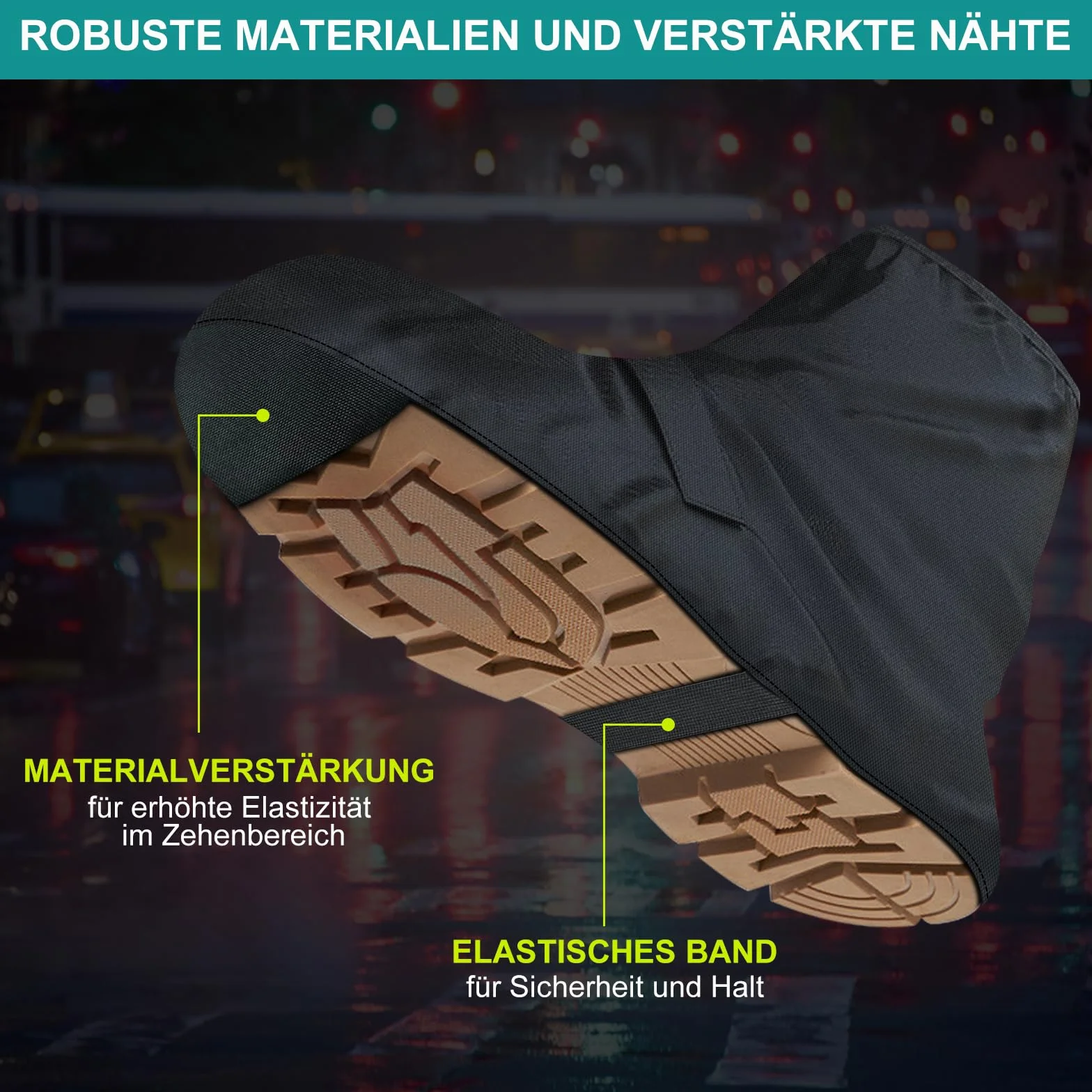 Wodoszczelne ochraniacze na buty rowerowe z odblaskowymi paskami, wzmocniona podeszwa, regulowane zapięcia