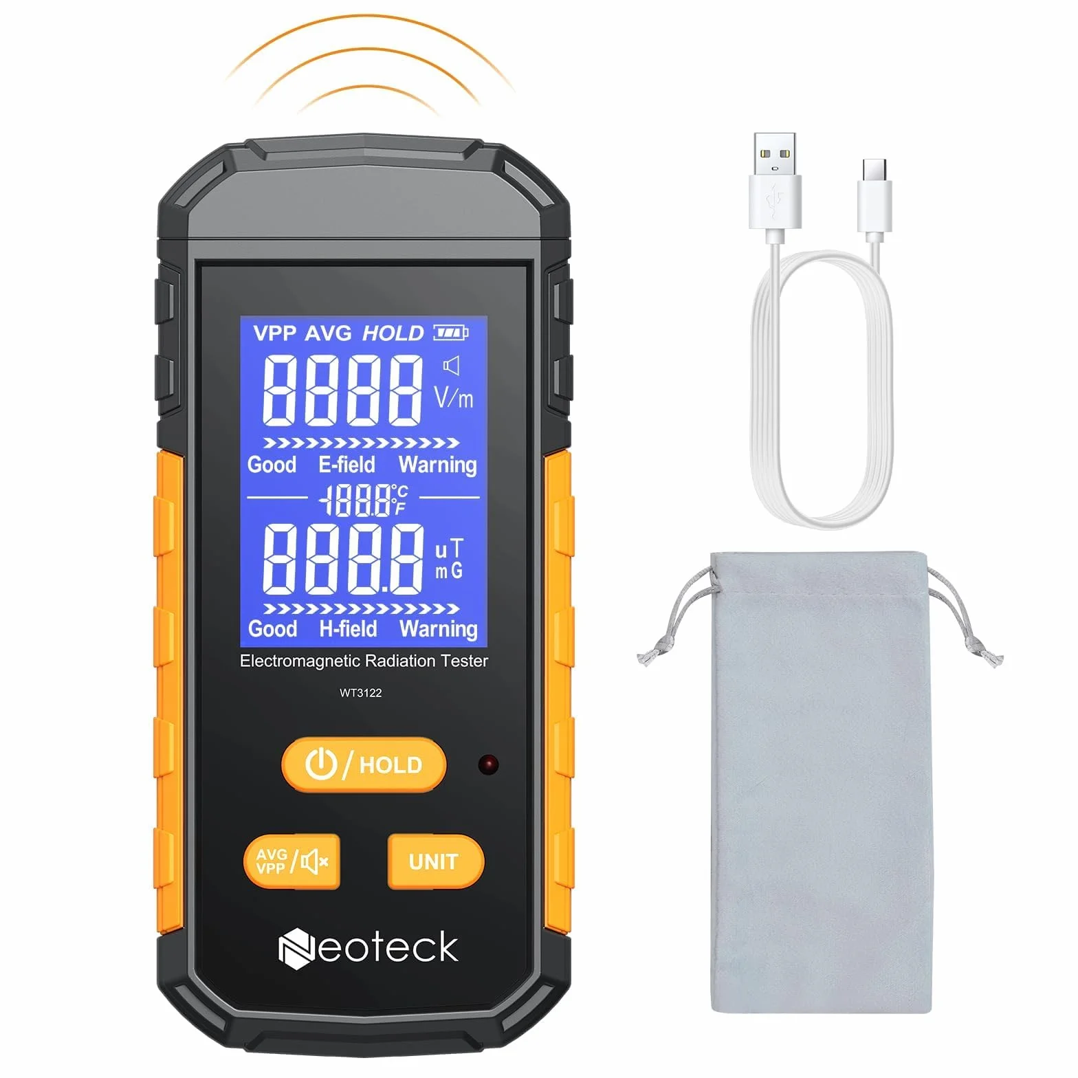 Neoteck Miernik EMF 3 w 1 Akumulator elektromagnetyczny detektor promieniowania z ekranem LCD Licznik promieniowania alarmu akustycznego pola elektrycznego do kuchni, biura, fabryki
