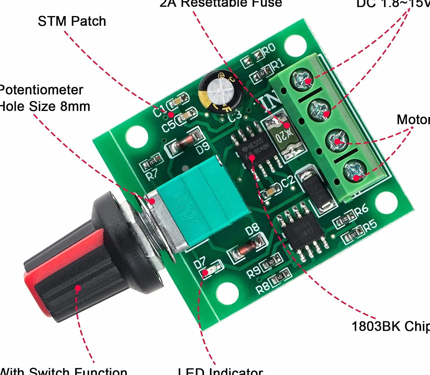RUNCCI-YUN 2 szt. 1,8 V 3 V 5 V 6 V 7,2 V 12 V 2 A PWM PWM, regulator prędkości obrotowej DC 12 V, przełącznik prędkości obrotowej silnika, przełącznik kontroler, regulator napięcia LED, kontroler prędkości