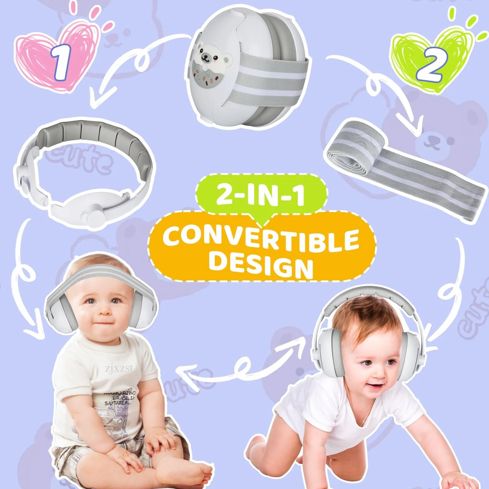 USHOP Dziecięce Słuchawki z Redukcją Szumów, 2 w 1, Dziecięce Ochronniki Słuchu dla Dzieci 0-4 Lat, Redukcja Szumów 25 dB, Regulowany Pałąk, Bezpieczne i Wygodne