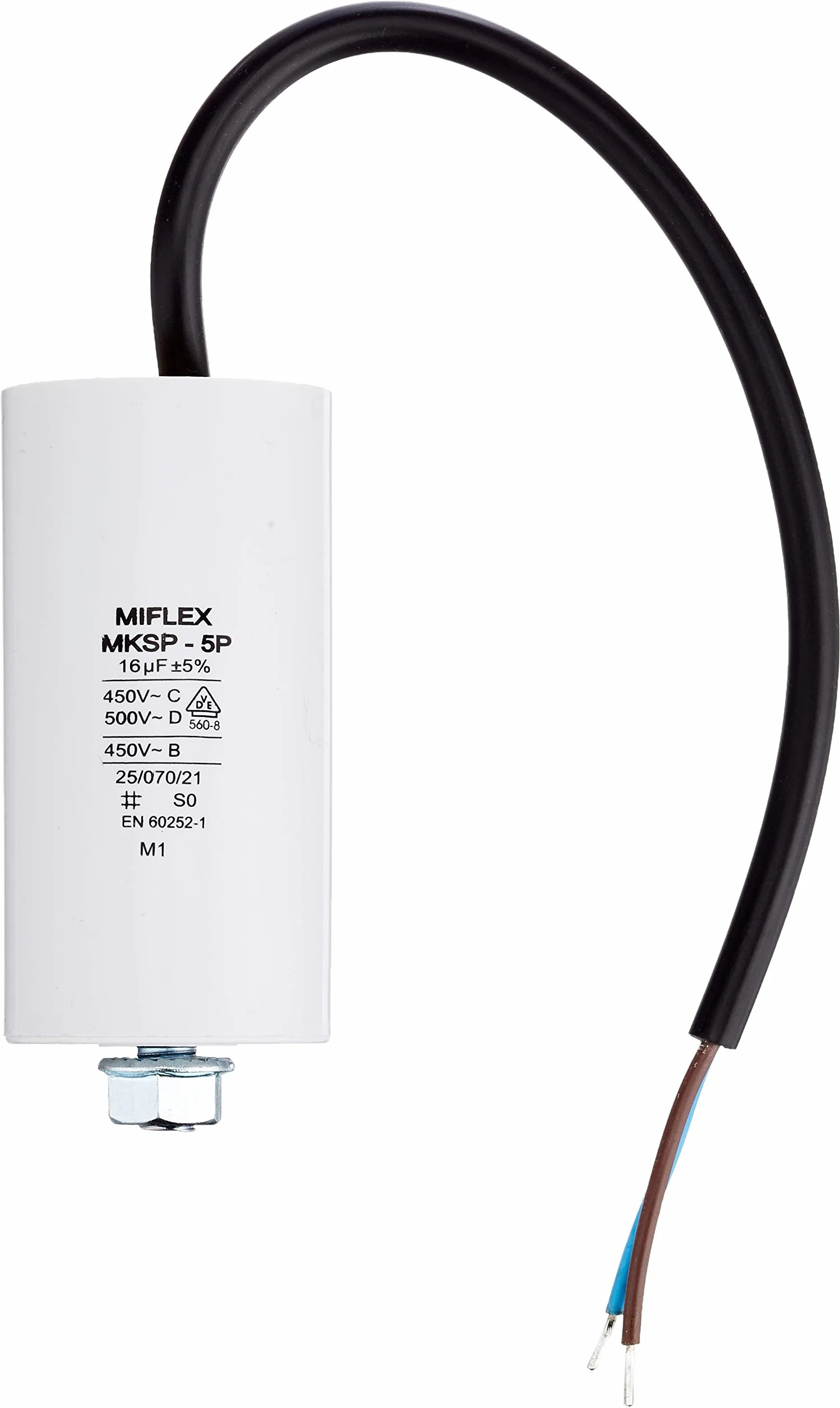 Miflex 312491Kondensator silnika kondensatora rozruchowego 16μF 450V 40x78mm linia; 16uF, szary