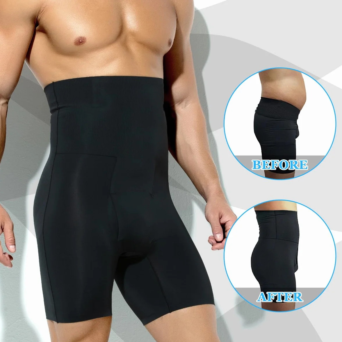 Casey Kevin Shapewear Boxerki męskie wyszczuplające brzuch, kompresyjne szorty męskie, body shaper, szorty bauchweg, spodnie męskie wyszczuplające brzuch, K1 - czarny, XL
