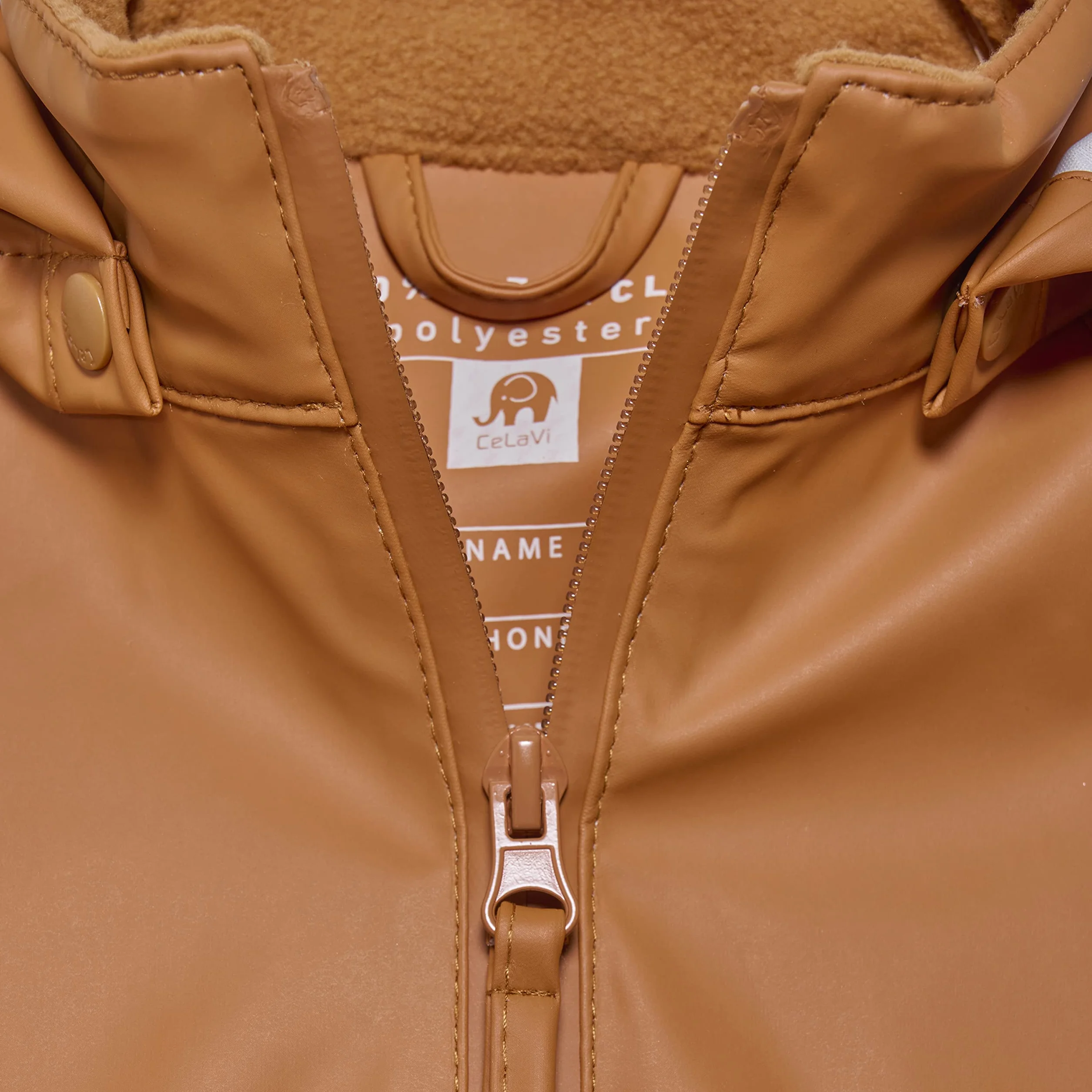 Celavi Unisex Kids Basic Rainwear Set-Recycle PU Rain Jacket, Amber Brown, 100, brązowy, 100