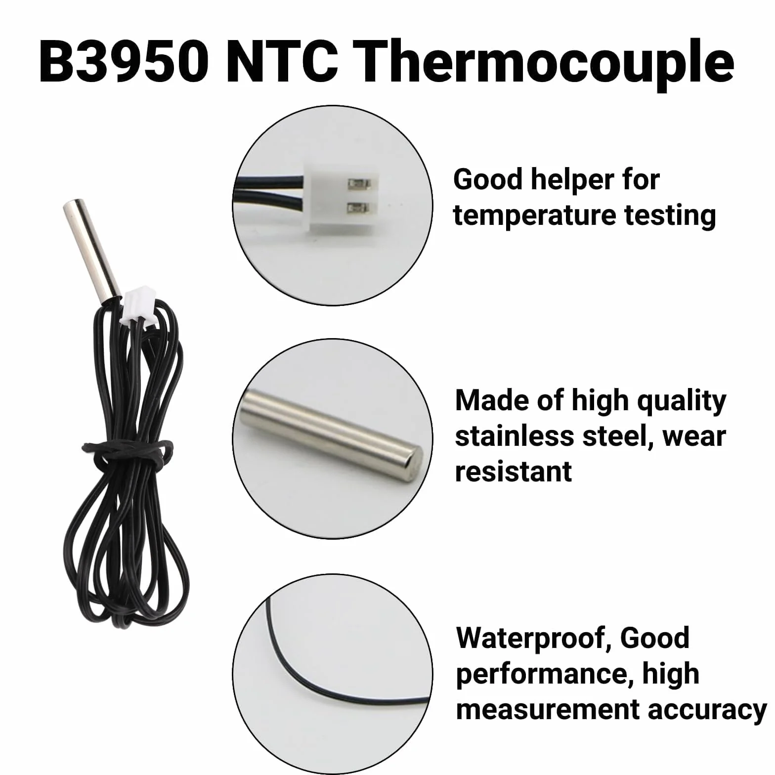 Termopara B3950 NTC Czujnik Temperatury Ze Stali Nierdzewnej Sonda 10k Wysoka Dokładność Testowanie Temperatury Czujnik Termiczny (2M)