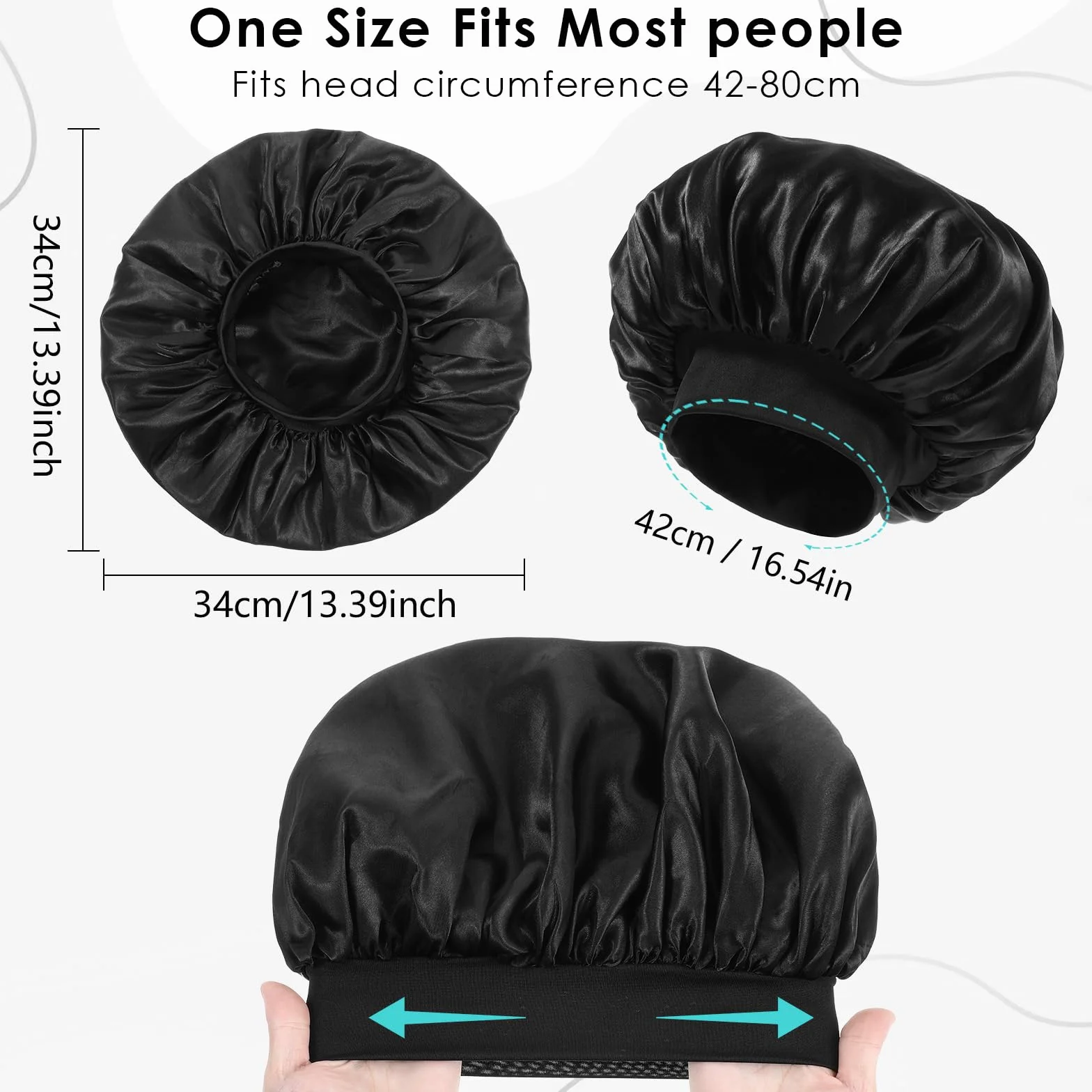 Tyqour Jedwabny czepek do spania, czapka do spania, męska, satynowa Bonnet, podwójna warstwa, miękki jedwabny czepek do spania, regulowany czepek z jedwabiu, czepek do spania z gumowym ściągaczem, dla