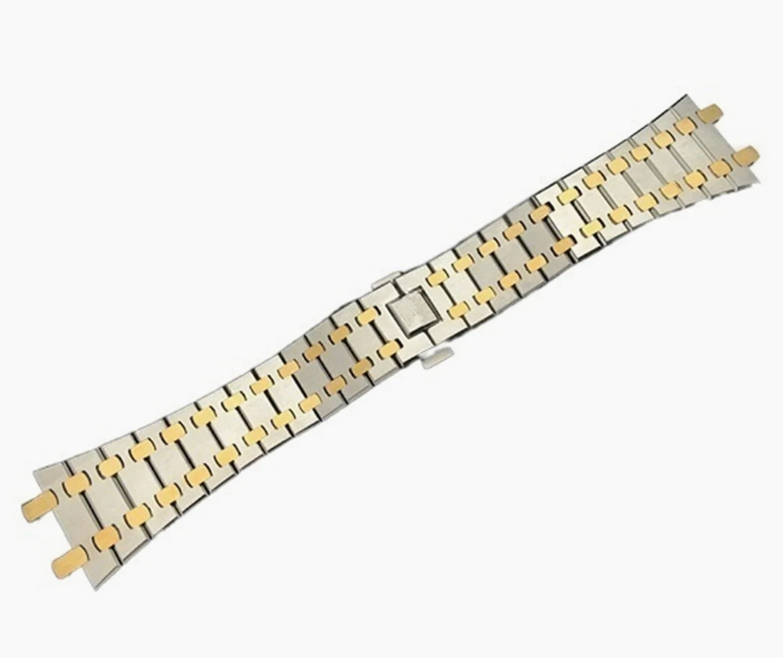 Czarny złoty srebrny pasek do zegarka 21 mm 26 mm mężczyźni kobiety bransoleta do zegarka ze stali nierdzewnej do AP ROYAL dąb składana klamra (kolor: średni złoty pasek, rozmiar: 26 mm)