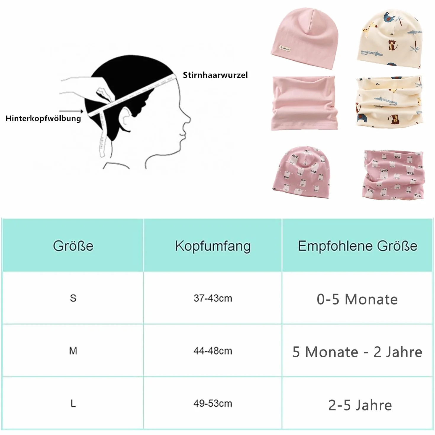 Dziecięcy Zestaw Bawełnianych Czapek i Szalików - Czapka Zimowa Beanie dla Chłopców i Dziewczynek, Szal Kominowy dla Niemowląt, Zimowy Look