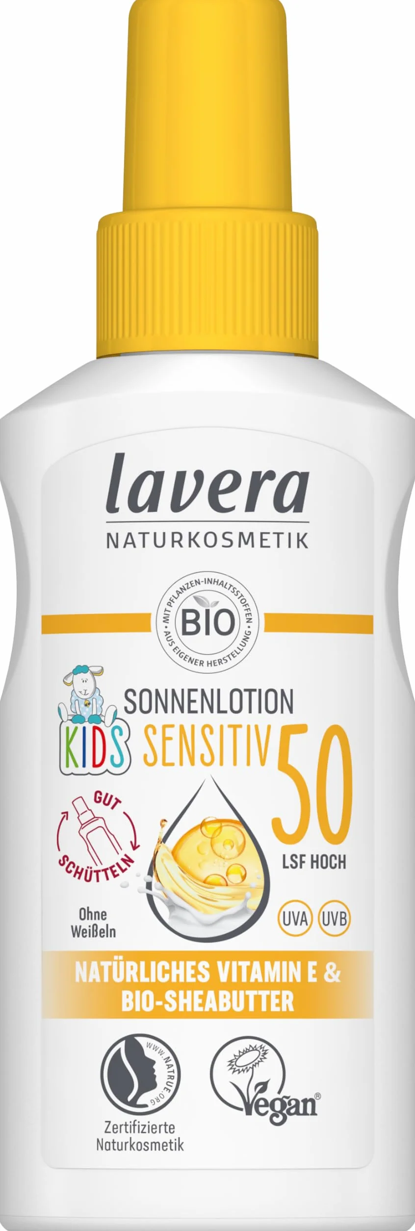 lavera Balsam przeciwsłoneczny Sensitiv Kids LSF 50 – krem przeciwsłoneczny dla dzieci – mineralna natychmiastowa ochrona – wodoodporny – wegański – naturalny kosmetyk – 100 ml