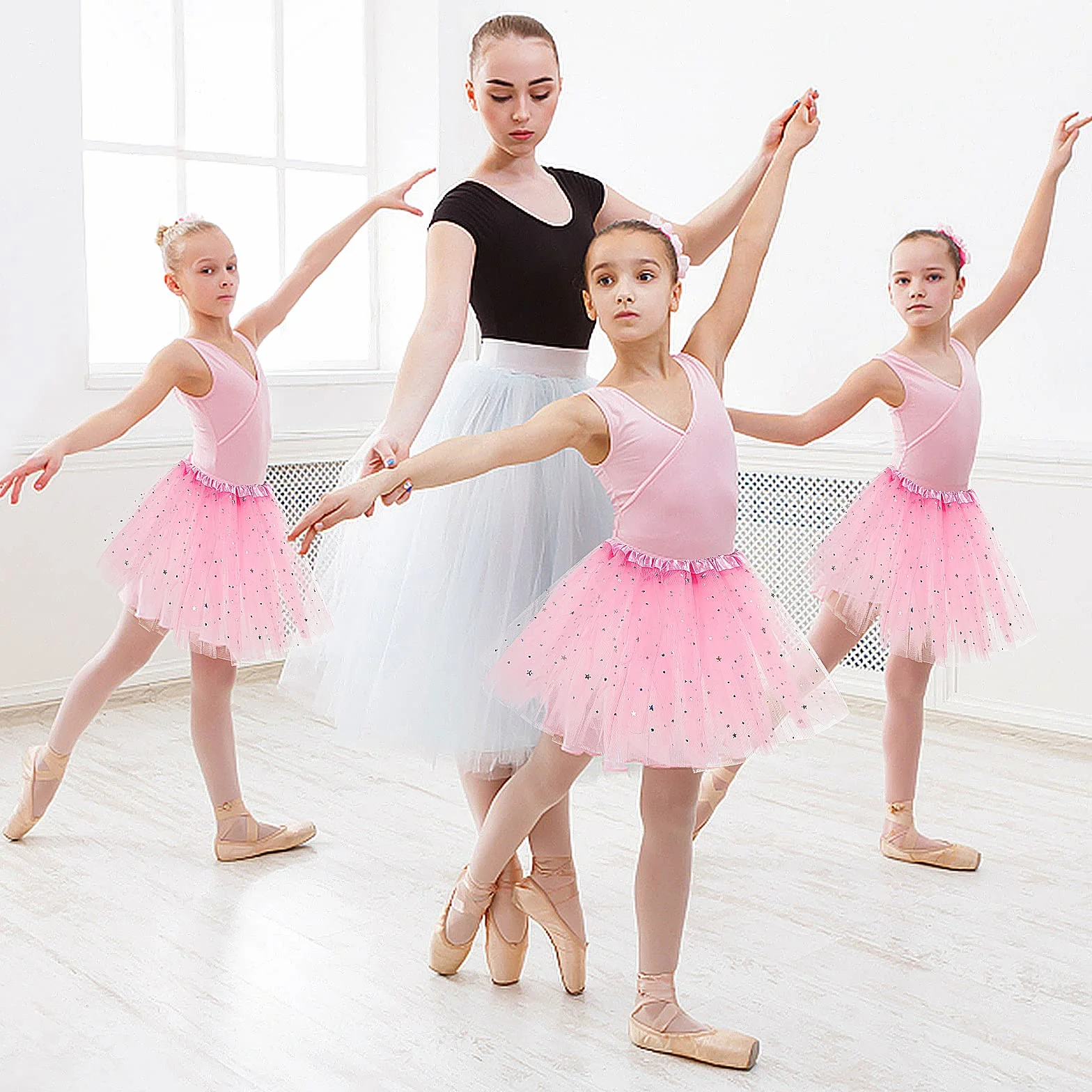 Sibba Sparkle Tutu spódnica do tańca, 3 warstwy tiulu, cekiny, gwiazdki, spódnica, do odgrywania ról, urodziny, dla księżniczki, na imprezę, dla dziewczynek w wieku 2-7 lat, sportowa odzież