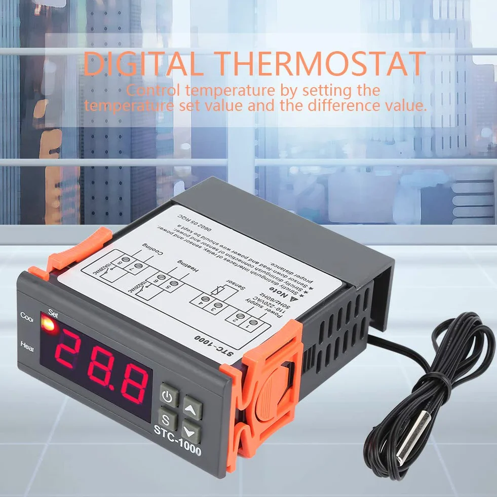 Regulator temperatury STC-1000 110-220V Cyfrowy regulator temperatury Czujnik temperatury Elektryczny termostat do akwarium, termostaty