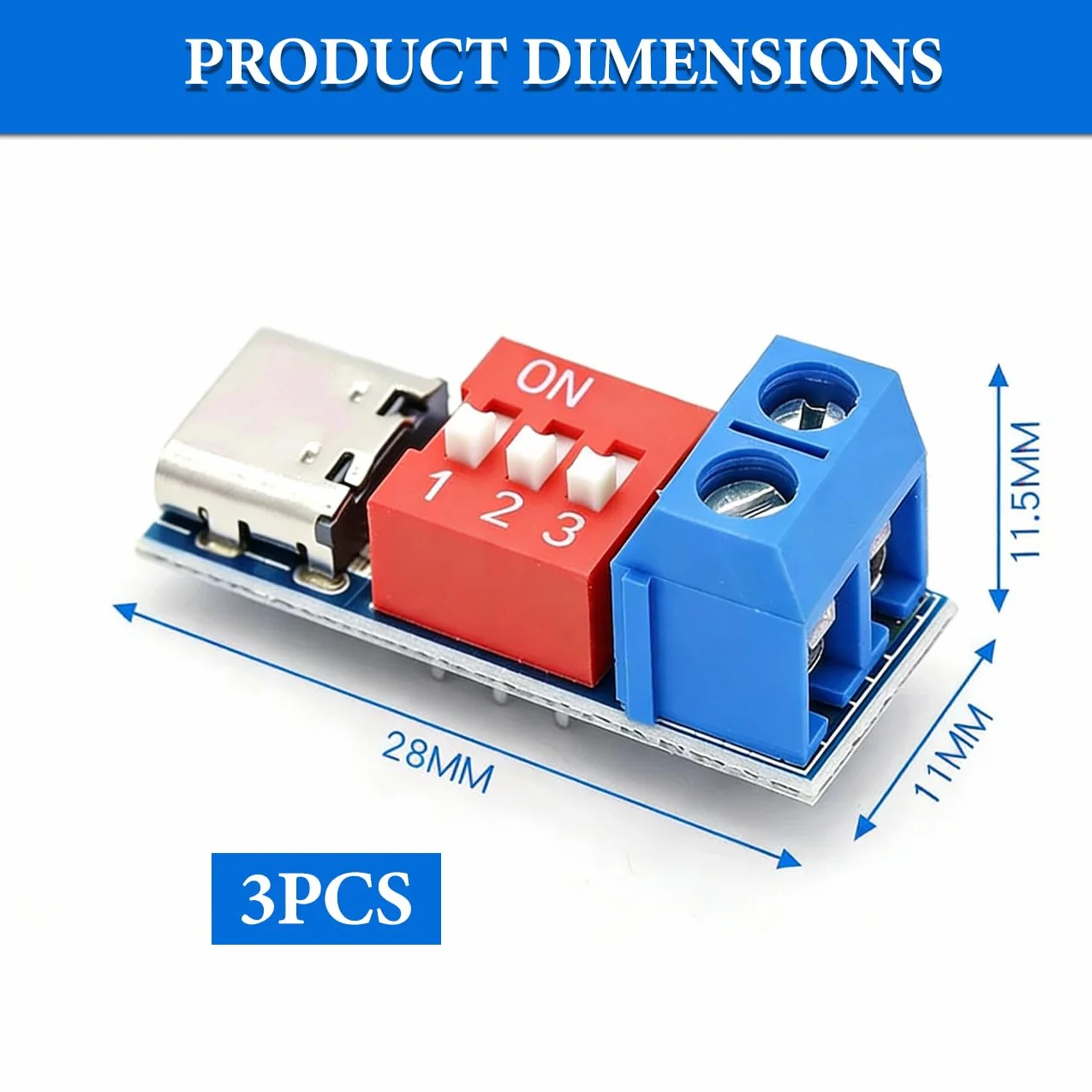 Moduł USB-C PD Trigger Board - zestaw 3 szt. z przełącznikiem DIP, USB C, Breakout Board do 5 V/9 V/12 V/15 V/20 V, PD/QC moduł szybkiego ładowania, kompatybilny z PD 3.0/2.0 i QC 3.0