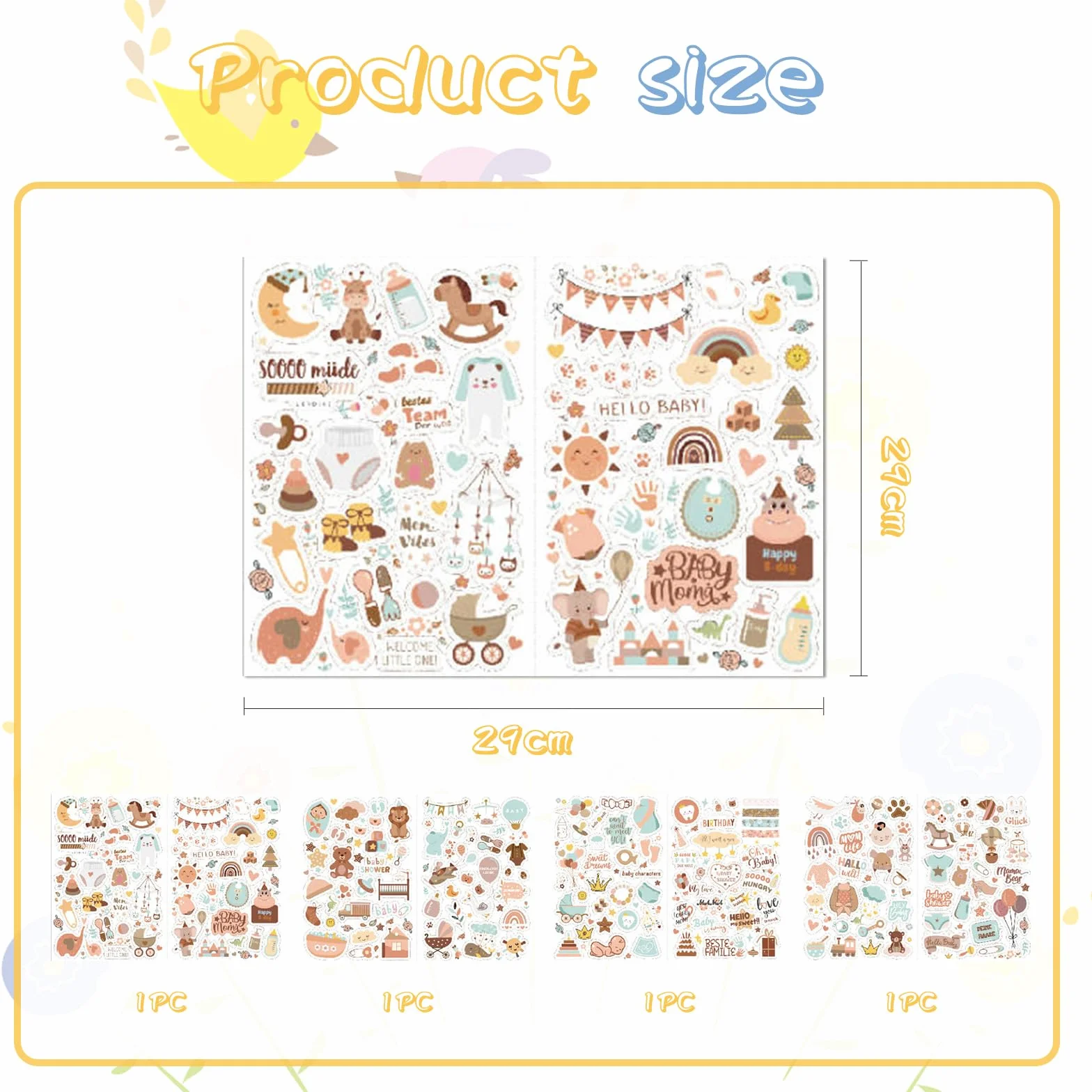 4 naklejki na album dla niemowląt, 212 naklejek, naklejki dla dzieci i niemowląt, 8 arkuszy DIN A4, "zrób to sam", naklejki do scrapbookingu, naklejki dla niemowląt (brązowe)