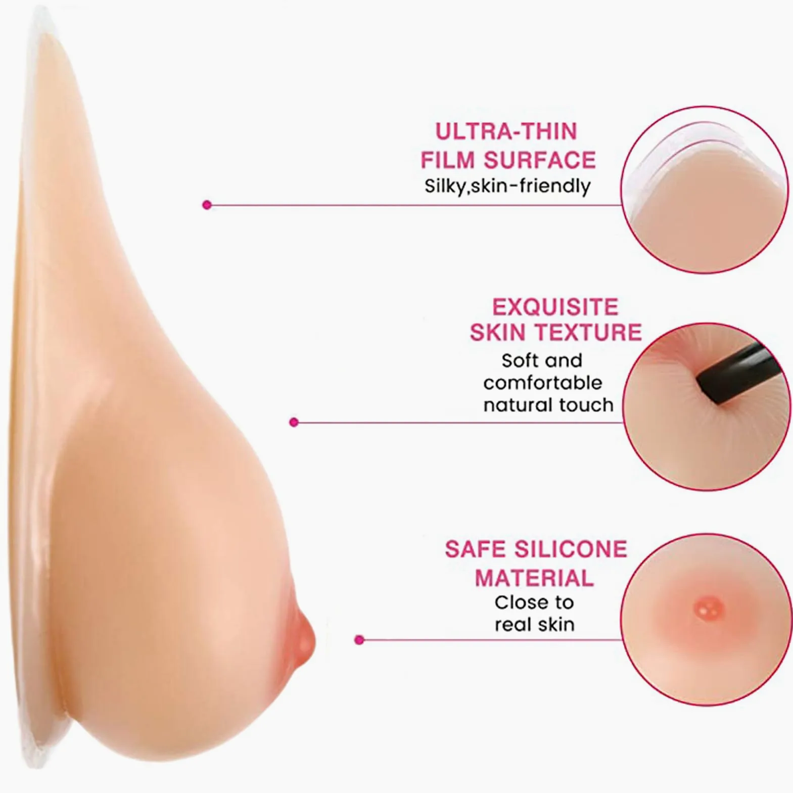 Silikonowe Protezy Piersi Dla Kobiet Samoprzylepne Wkładki Do Biustonoszy Po Mastektomii Akcesoria Dla Osób Transpłciowych Cosplay(1000g/pair, Nude)