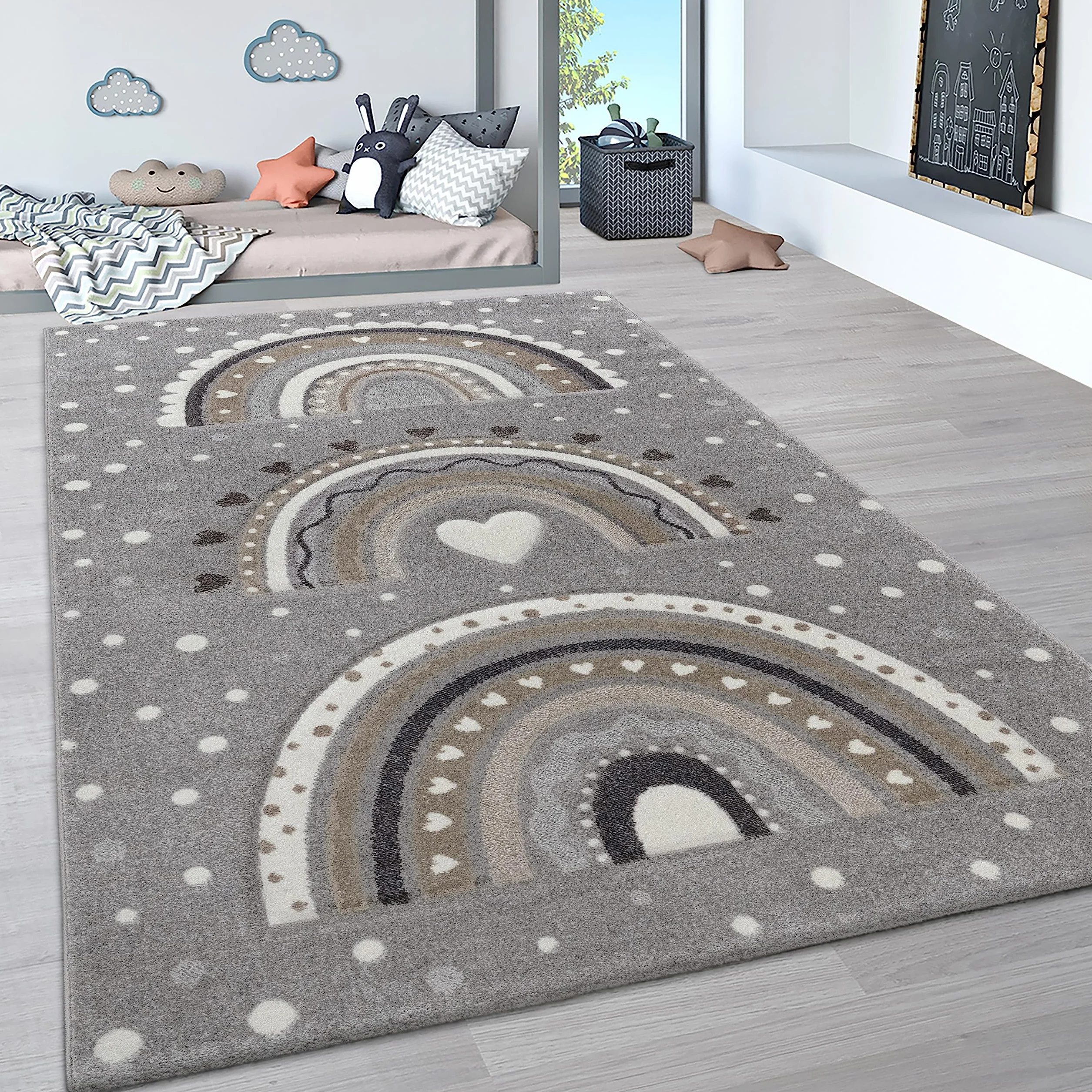 Dywan Dzieciêcy, Dla Dzieci Pastelowy Dywan 3D Z Motywami Chmurek I Gwiazd Têczowa, Rozmiar:160x230 cm, Kolor: Szary 6