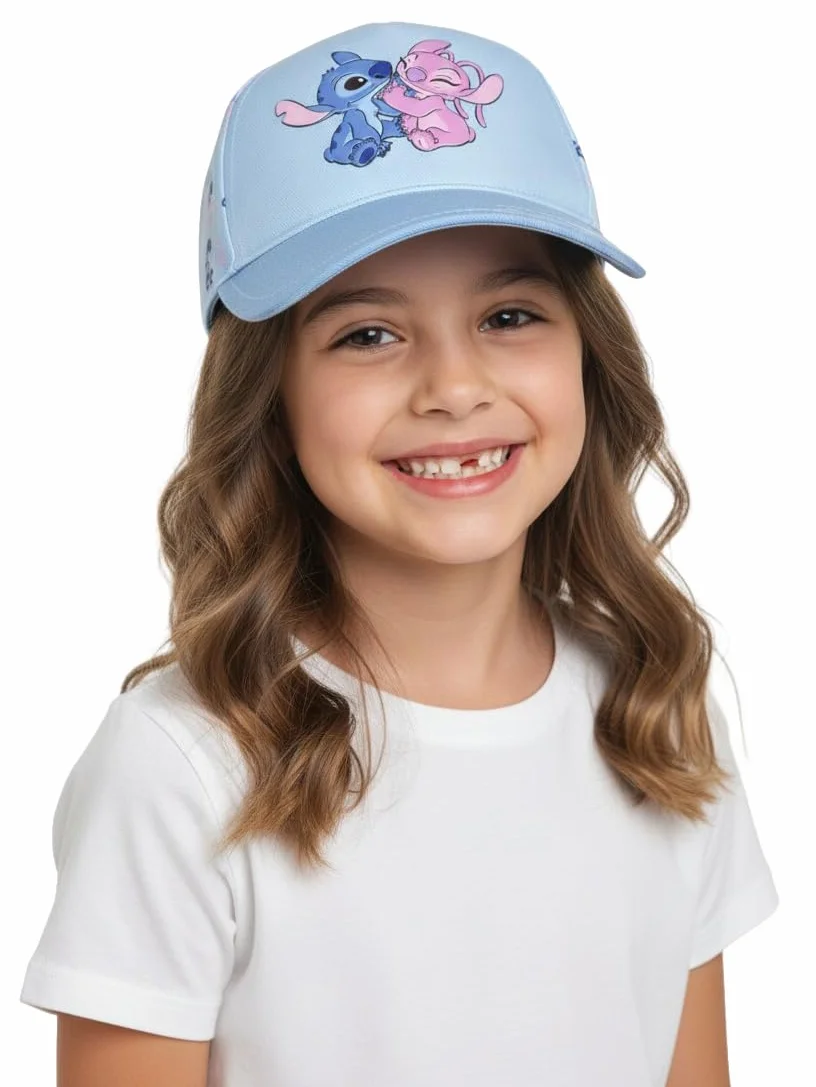 Disney Lilo & Stitch czapka dla dziewczynek - Stitch & Angel dziecięca czapka bejsbolówka regulowana niebieska