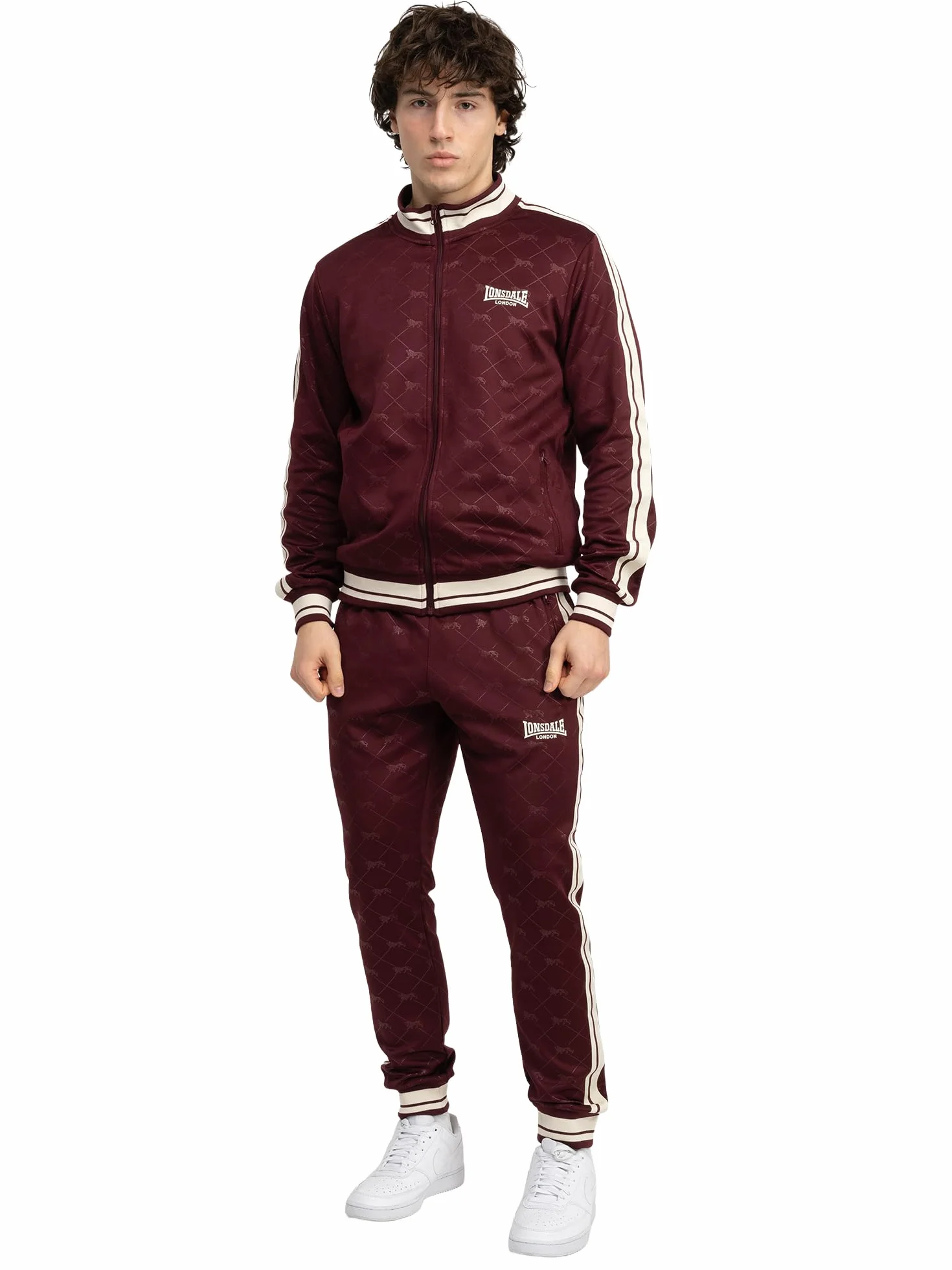 Lonsdale M?ski dres treningowy w?ski krój ASHWELL Oxblood/Ecru L, Oxblood/ecru, L