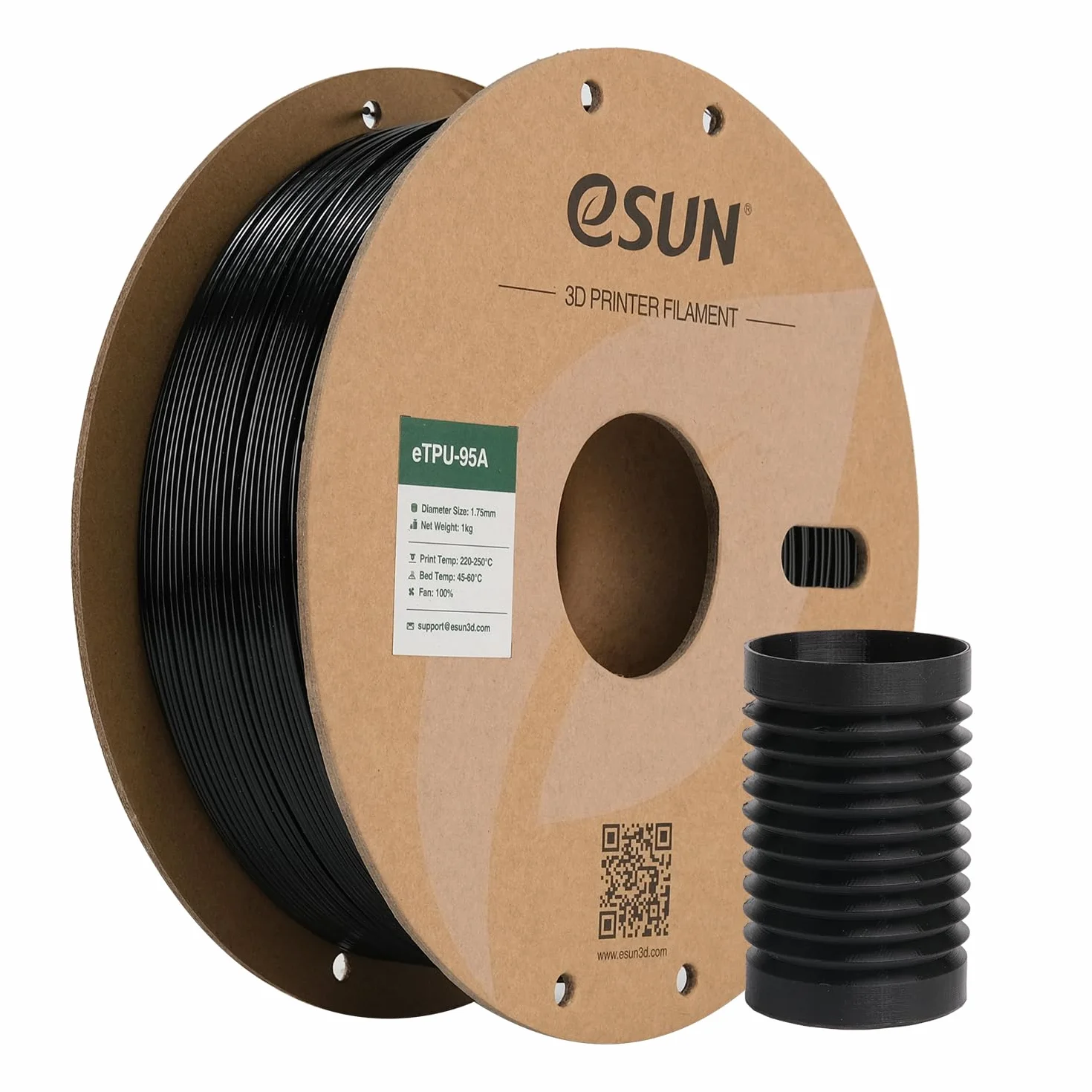 eSUN TPU 95A Filament 1,75 mm, Elastyczny Termoplastyczny Poliuretan (TPU), Dokładność Pomiaru +/- 0,05 mm, Szpula do Drukarki 3D w Opakowaniu Próżniowym, Czarny