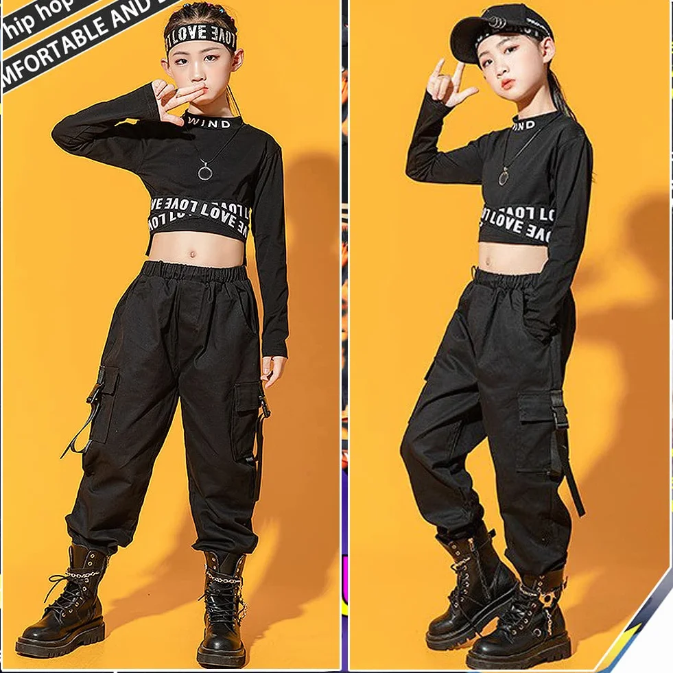 Dziewczęcy dres treningowy hip hop, 2-częściowy strój dla dzieci, strój do tańca ulicznego, top + spodnie cargo, t-shirt, spodnie do biegania, odzież do tańca, na wiosnę i lato