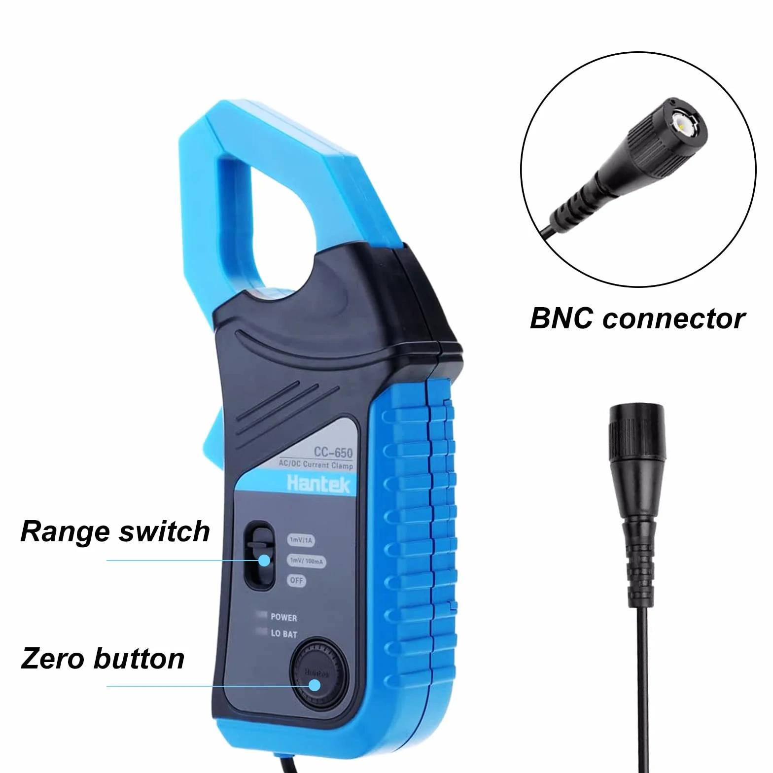 Hantek CC650 AC/DC obecny Zacisk 400 Hz Pasmo, 1mV/10mA, 650A Automatyczny Oscyloskopy i Multimetry cyfrowe, Wtyczka BNC