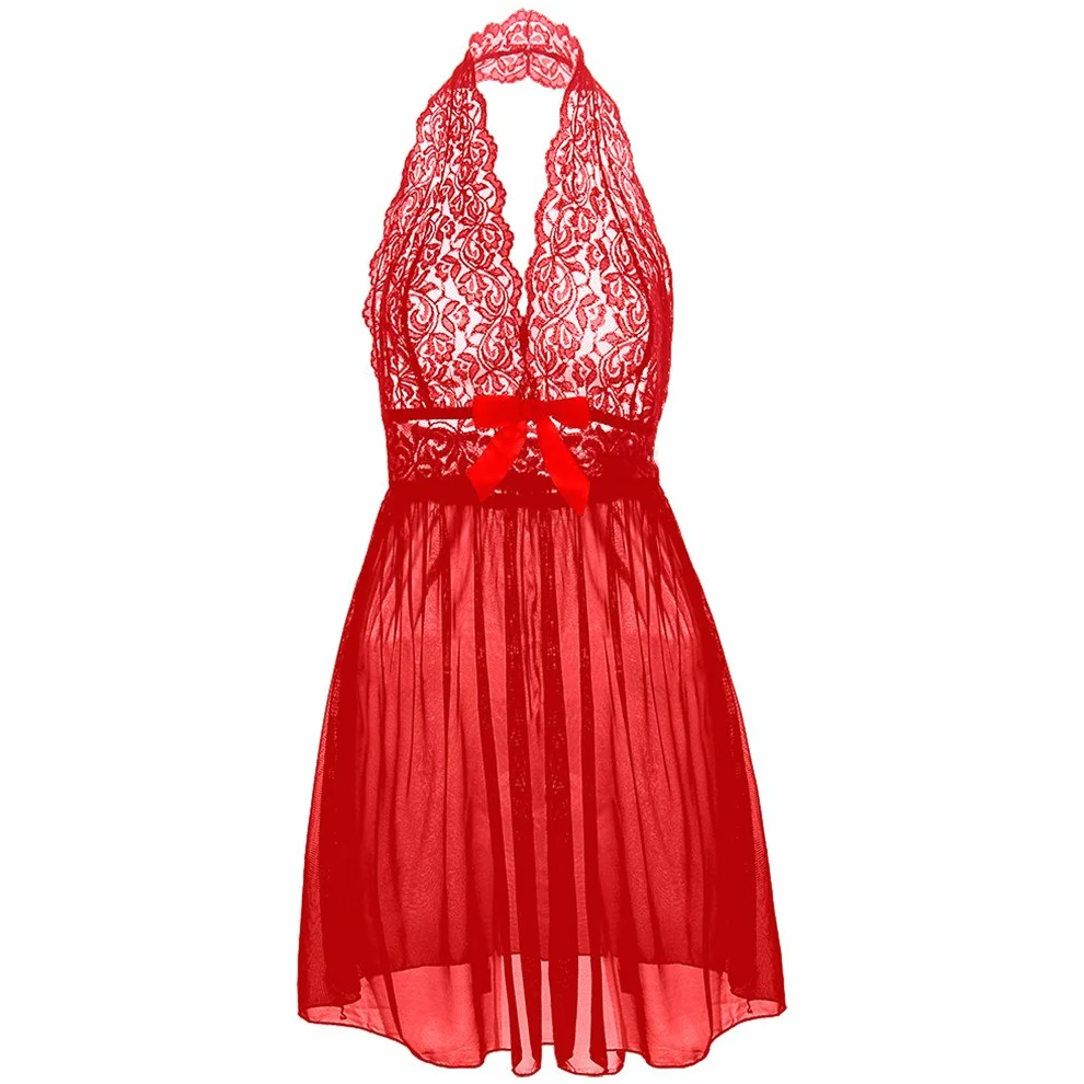 Damska bielizna erotyczna, koronkowa, koszula nocna, negliże, seksowna, przezroczysta, zestawy bielizny, koronka, wiązana na szyi, babydolls ze majtkami, duży rozmiar L-5XL