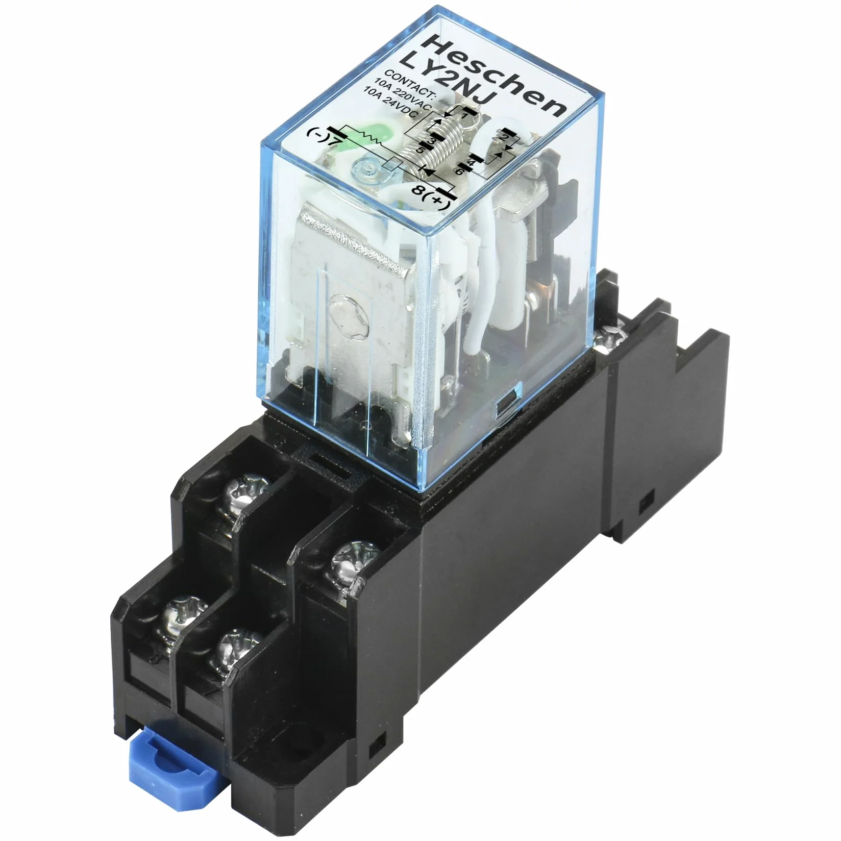 Heschen Przekaźnik uniwersalny LY2NJ, cewka 12 VDC, 10 A 24 VDC/220 VAC, DPDT, wyświetlacz LED, z podstawą cokołu