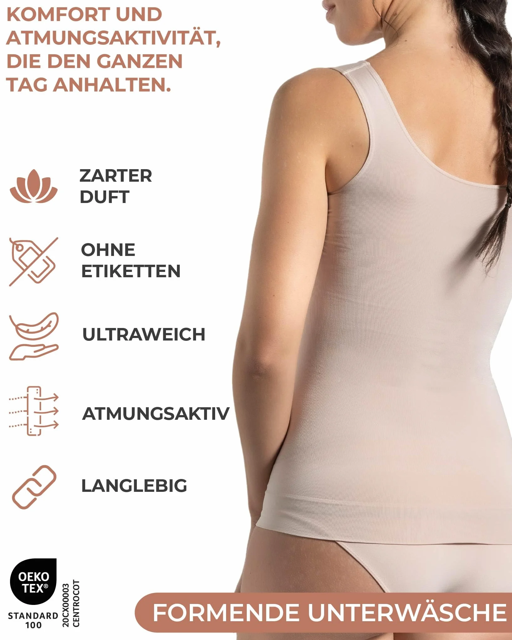 Risalti Damski podkoszulek modelujący duże ramię, pojemność, oddychająca, wyprodukowano we Włoszech, puder, L-XL