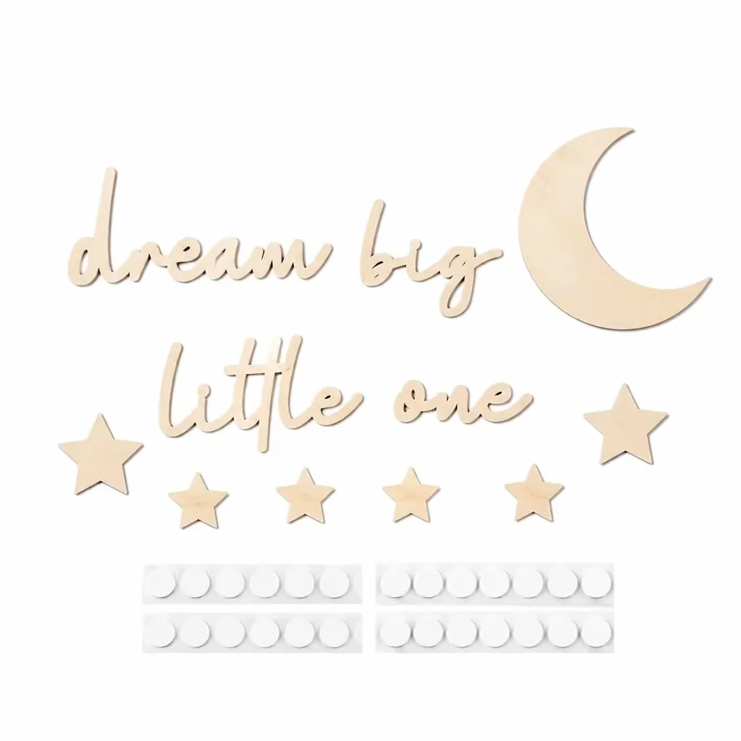 Lufdegim 11 sztuk drewnianych liter do dekoracji ścian Dream Big Little One, drewno, napis ścienny, dekoracja ścienna, do pokoju dziecięcego, sypialni, salonu, dekoracja