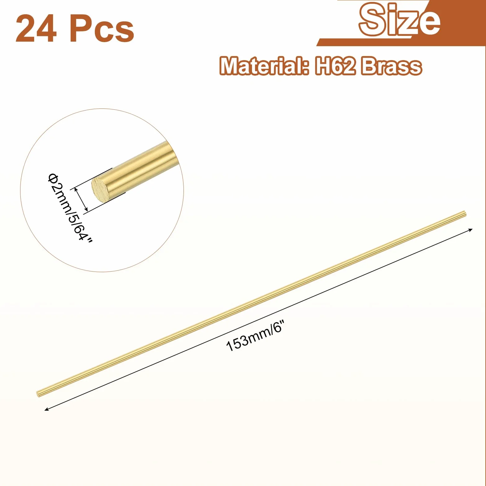QUARKZMAN 24 szt. Solidny okrągły pręt mosiężny 5/64 "(2mm) średnica, 6 "(153mm) Długość H62 Pręt mosiężny tokarka przemysł i rzemiosło DIY