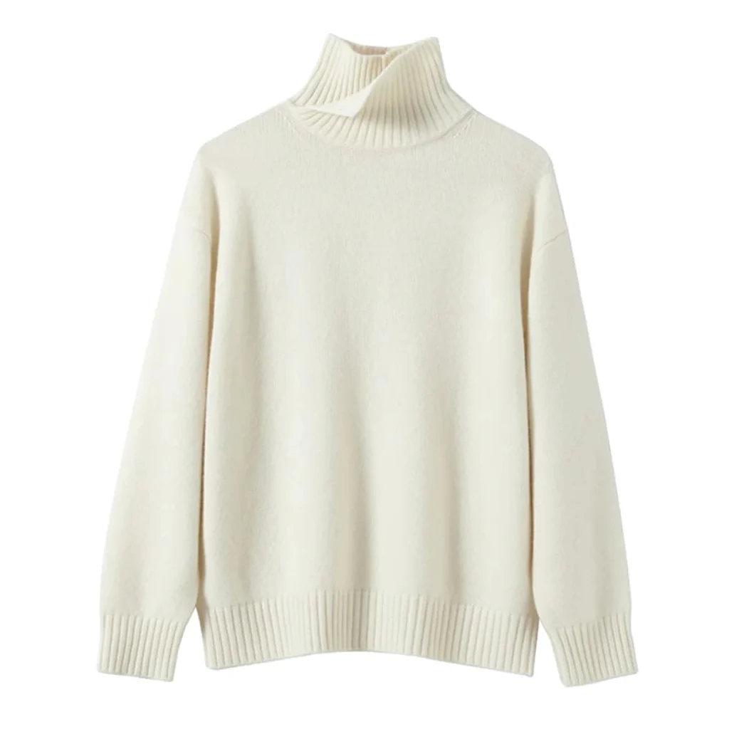 Damski sweter z golfem w jednolitym kolorze, oversize, sweter na co dzień