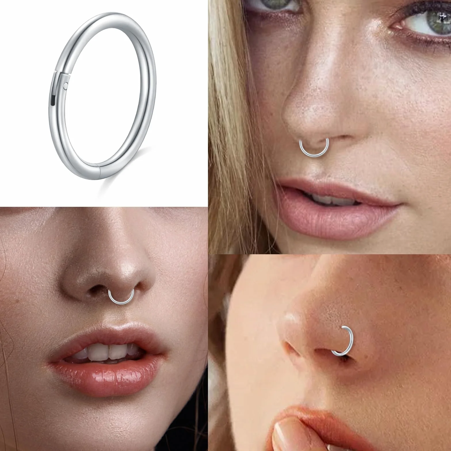 AceFun 2 sztuki kolczyków do nosa 20 g, 7 mm, stal nierdzewna, septum, biżuteria do przegrody nosowej, kolczyk segmentowy, kolczyk do ciała, kolczyk do nosa, obręcz do ust, kolczyk typu helix,