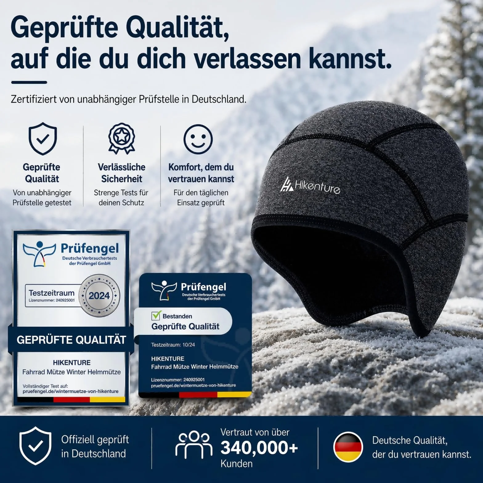 HIKENTURE Czapka zimowa | Wiatroszczelna zimowa czapka rowerowa | Ciepła Czapka Rowerowa | Podkoszulek pod kask męski/damski do kasków rowerowych Kask narciarski Kask wspinaczkowy | Czapka sportowa