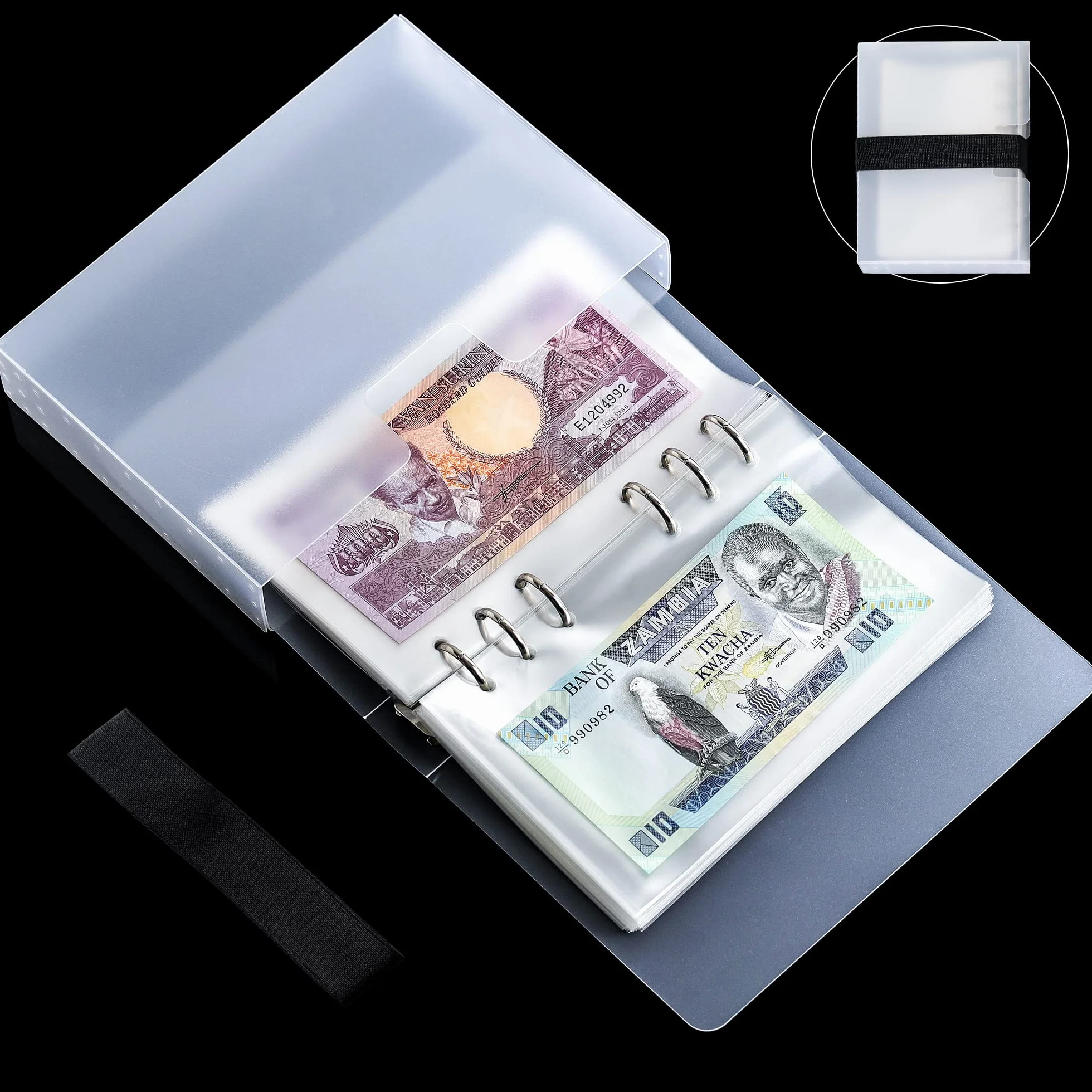 Uncle Paul Album na monety kieszonkowe 100 - 7 × 4 cali, przenośny uchwyt na banknoty, dokumenty, banknoty, znaczki, kolekcja AN0501BK