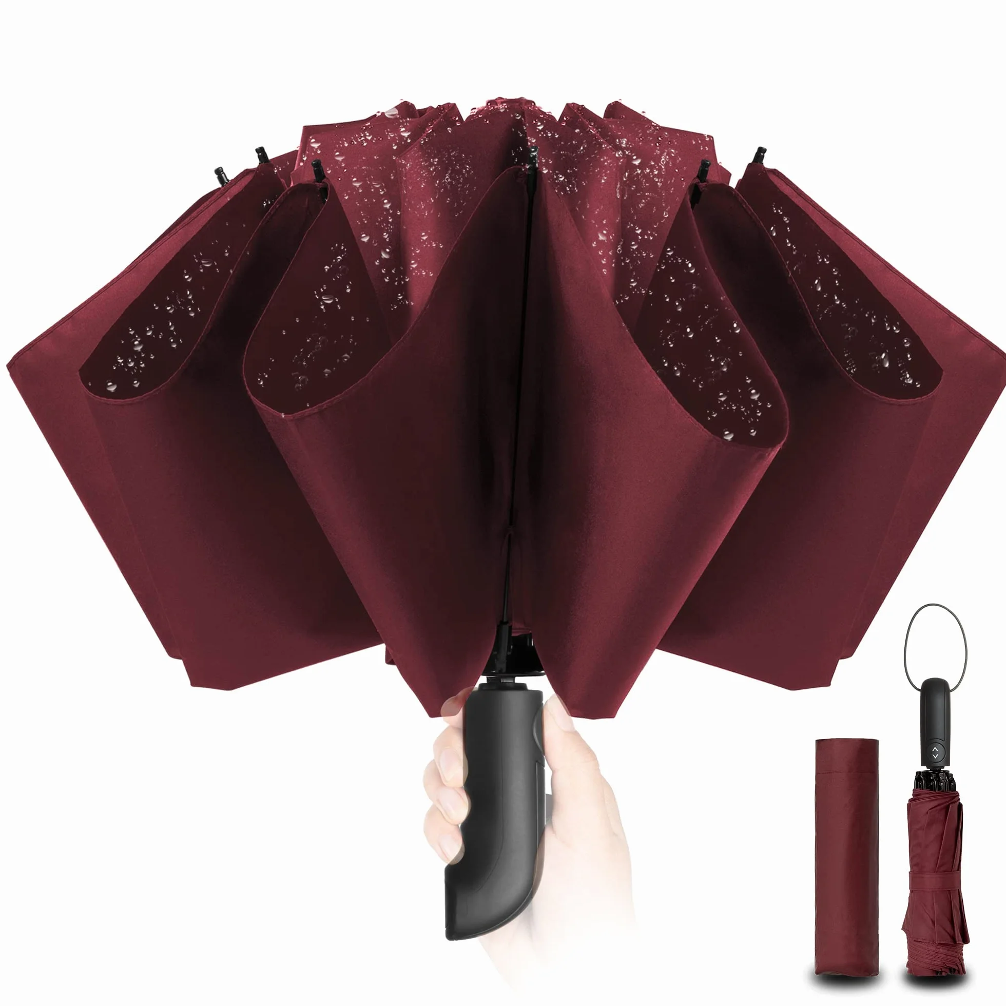 Kompaktowy parasol wiatroszczelny mocny – automatyczne wiatroszczelne odwrócone parasole dla mężczyzn i kobiet, powłoka teflonowa 210T o rozpiętości 105 cm, 10 dużych parasoli