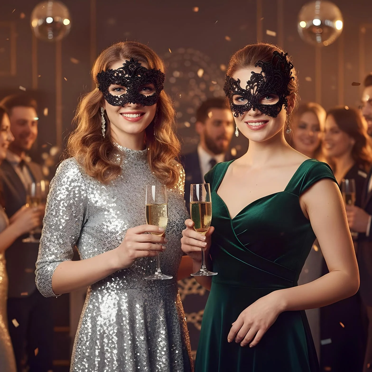 Lusofie 3 sztuki maski na bal maskowy, czarna, wenecka, damska maska koronkowa, maska na oczy, maskarada, regulowane ramiączka, na karnawał, maskaradę, imprezę, do kostiumu, sukni wieczorowej, tańca