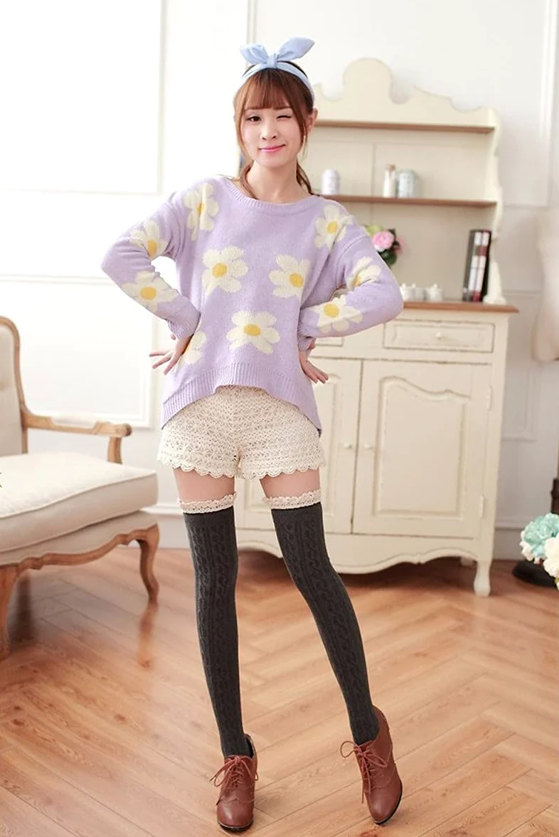 Pończochy Sexy Lace Up Długie podkolanówki Kobiety Over Knee zakolanówki Pończochy Moda Damska Dziewczęta Ciepłe Sexy Mieszanka Rajstopy Czarny Biały (1 para Styl 4 A)