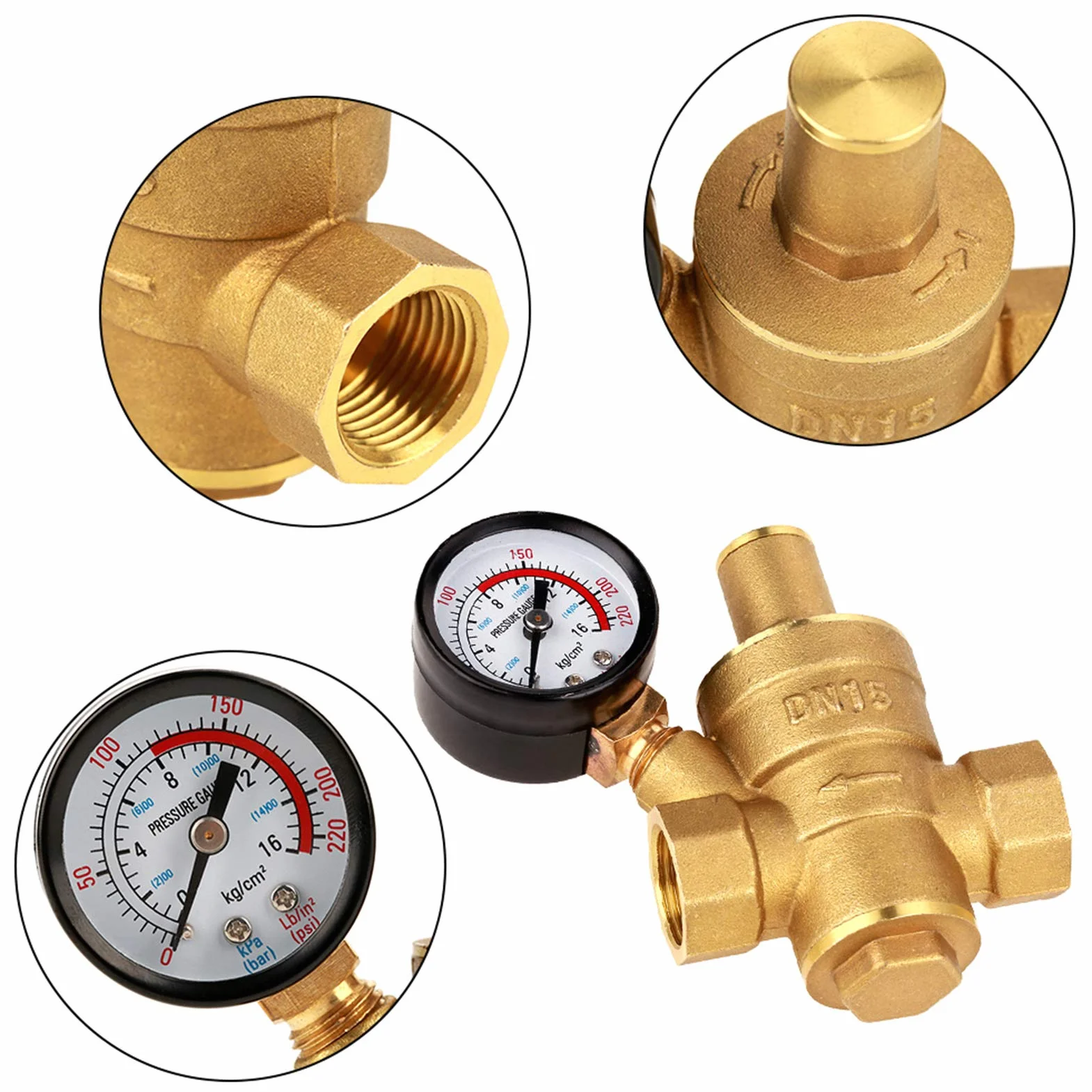 Zawór regulacji ciśnienia DN15 26 mm zawór redukcyjny ciśnienia, mosiądz, regulowany regulator ciśnienia wody z manometrem