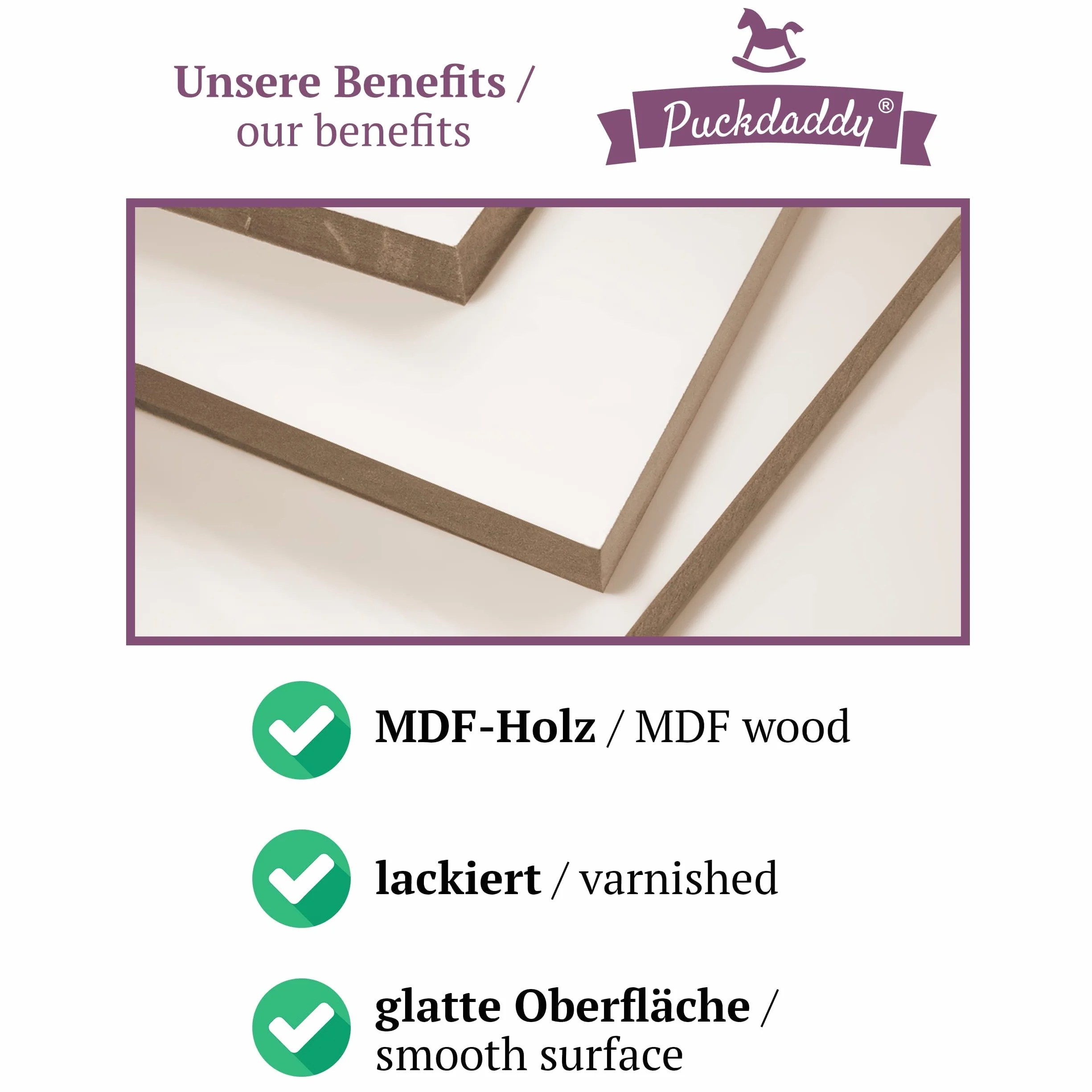 Puckdaddy Przewijak Max – 80 x 78 x 15 cm, podkład do przewijania z drewna w kolorze białym, wysokiej jakości nakładka na przewijak pasująca do komód, w zestawie materiały montażowe do mocowania na ścianie