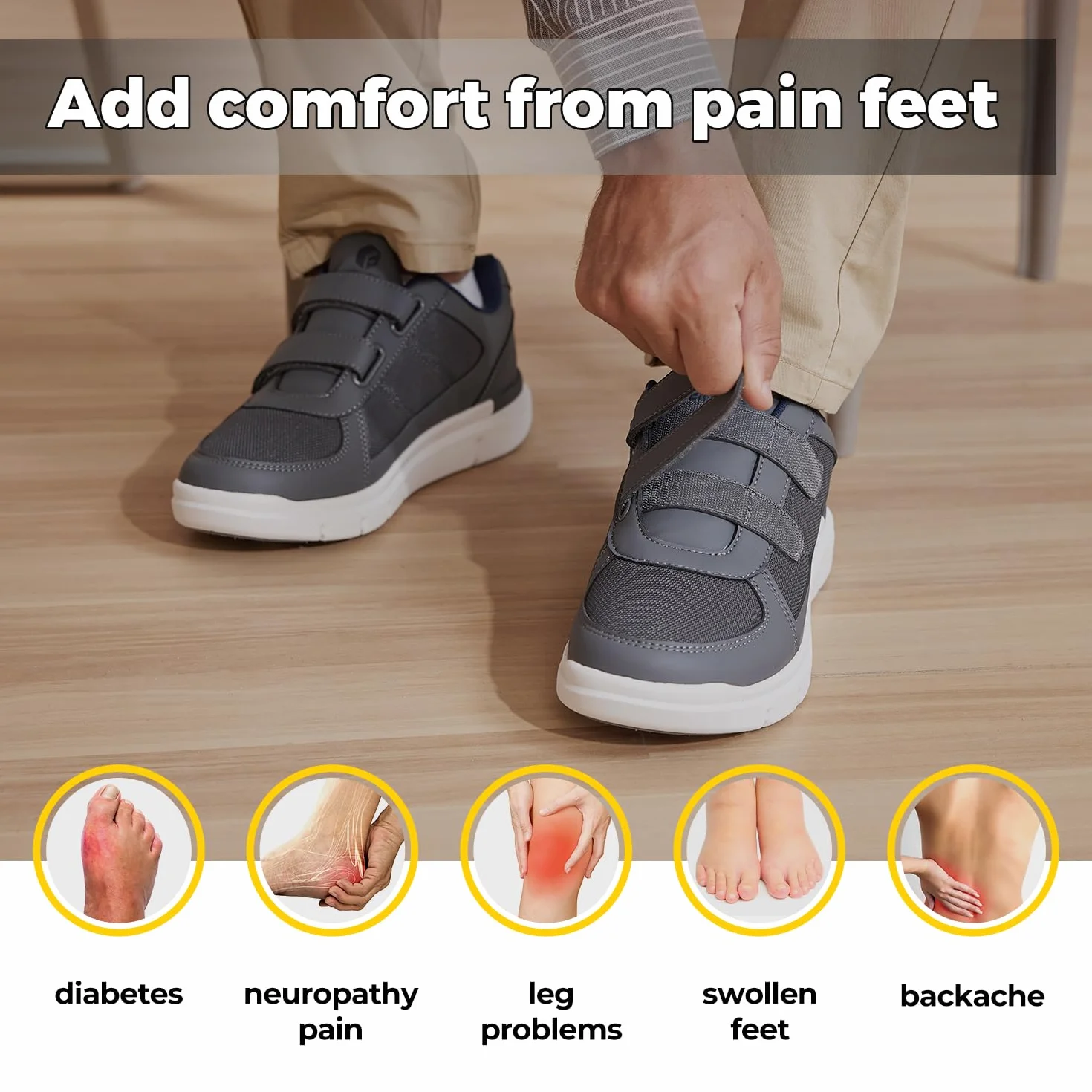 Fitville Męskie Easytop Duo Strap Diabetic Shoes V3 Extra Wide Ortopedyczne Buty Zdrowotne Dla Opuchniętych Stóp