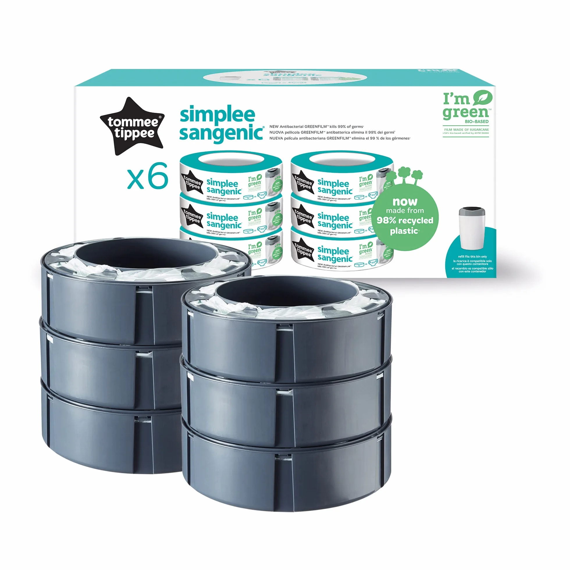 Tommee Tippee 87037502 Wkłady do Pieluch, Szary, 6 Sztuk