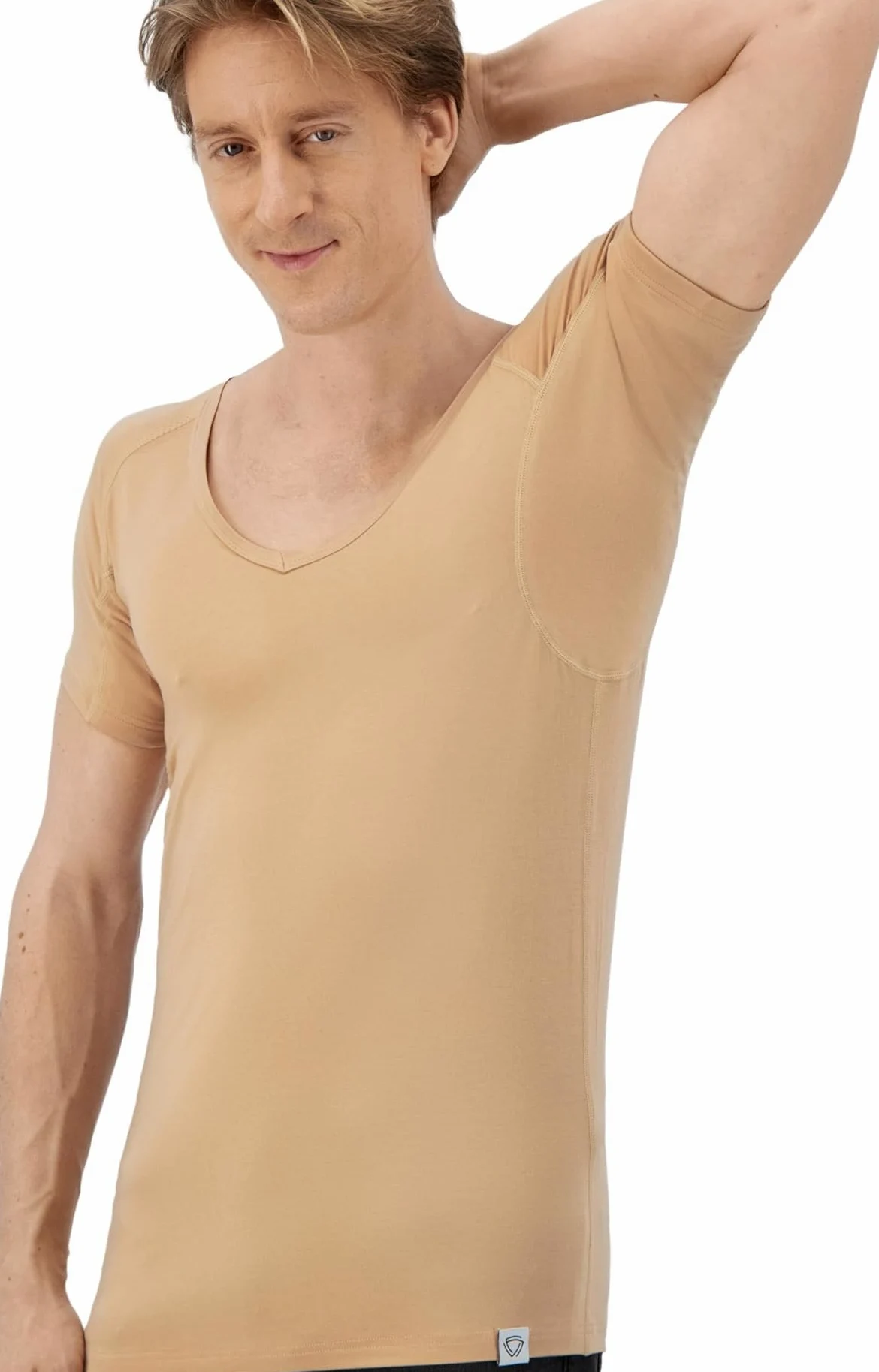 Anti Sweat Shirt koszulka przeciw plamom potu V-Neck z głębokim dekoltem w serek męska z ArmPads PRO & Silver Treatment