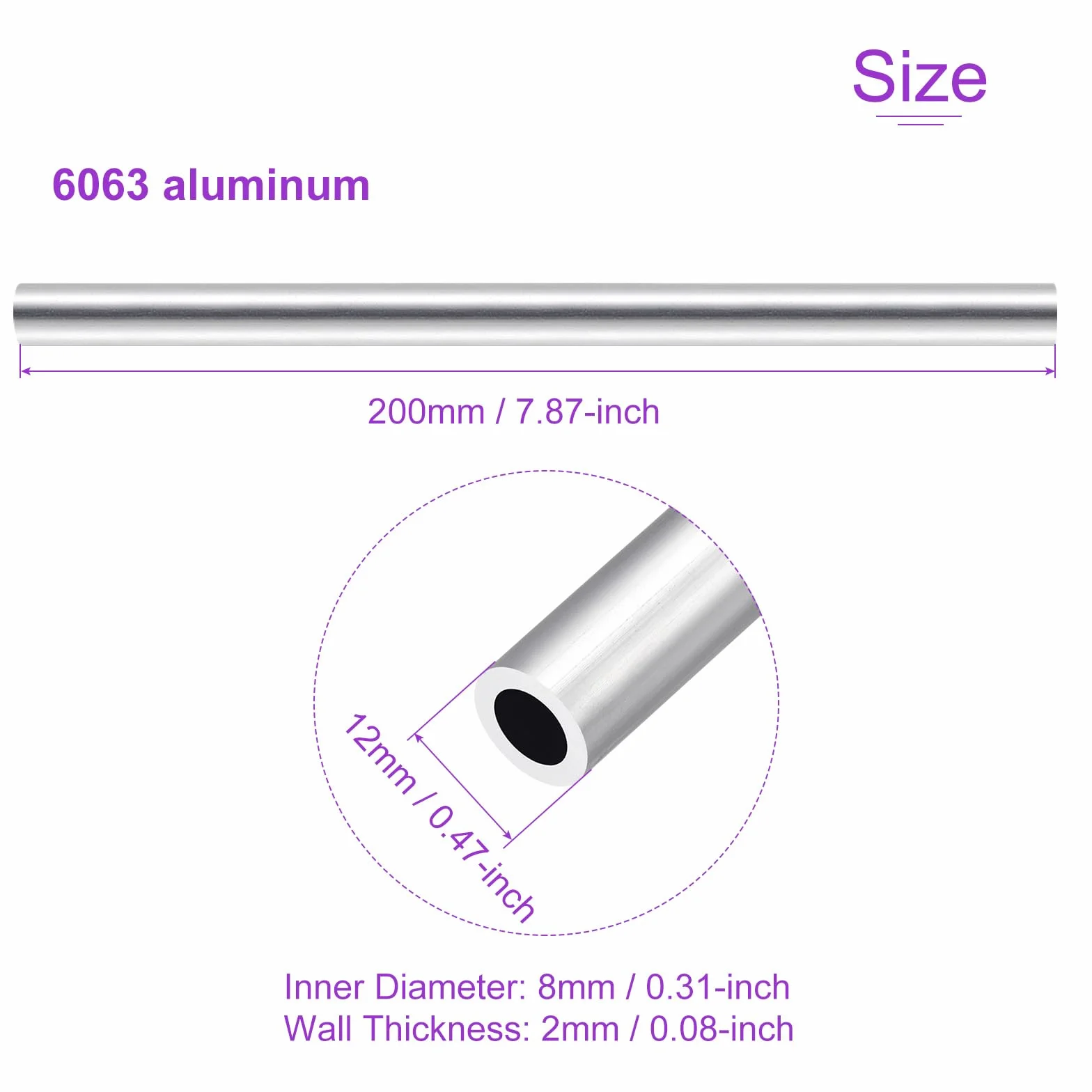 DMiotech 2-pak (12 mm śr. x 8 mm ID) 6063 aluminiowa okrągła rura o długości 200 mm przemysłowe metalowe rury do maszyn rama budowa projektów DIY