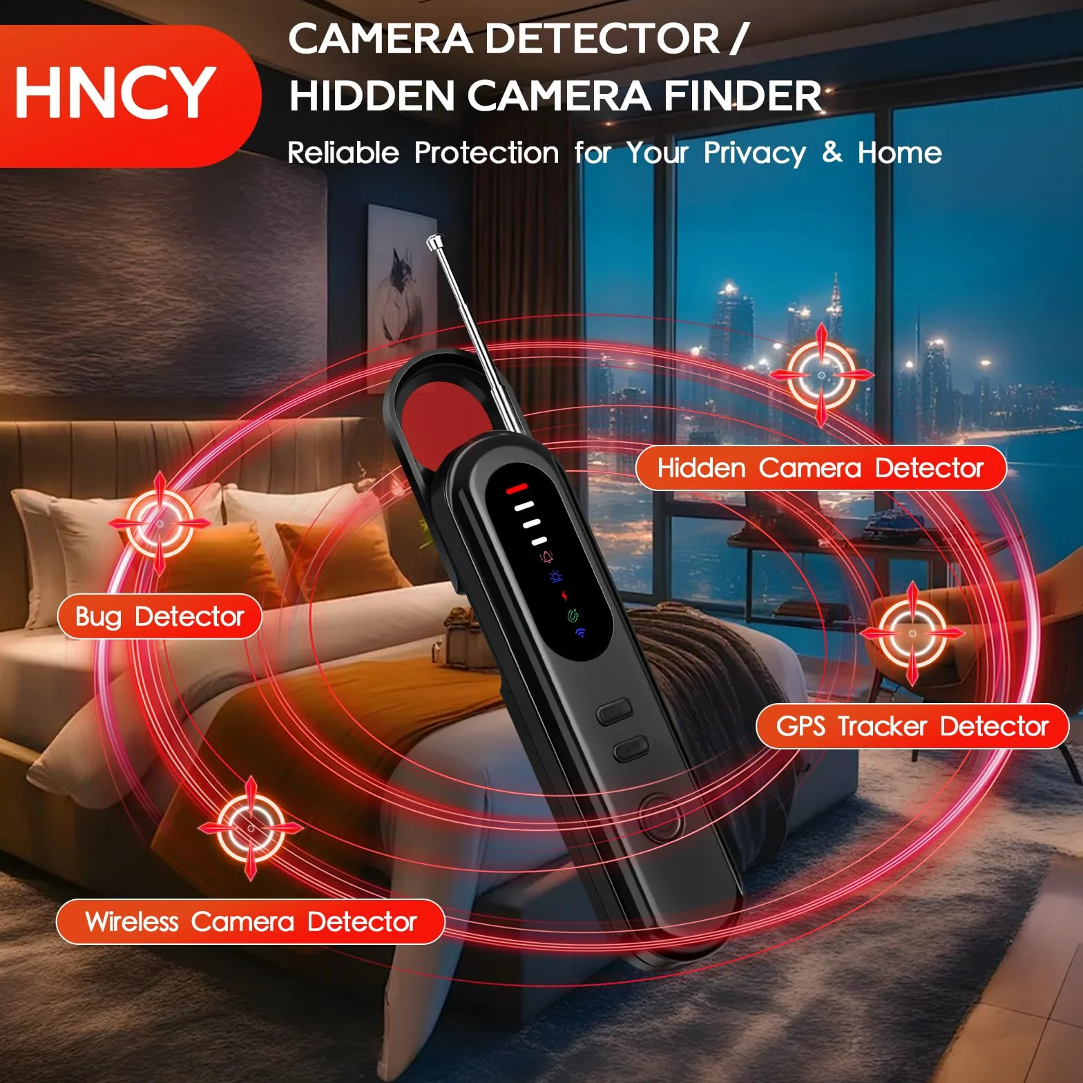 Detektor kamery – wykrywacz pluskiew – wykrywacz ukrytych kamer, 5 stopni RF, wykrywanie pluskiew i ukrytych kamer do hotelu, biura i podróży, lokalizator GPS do samochodu