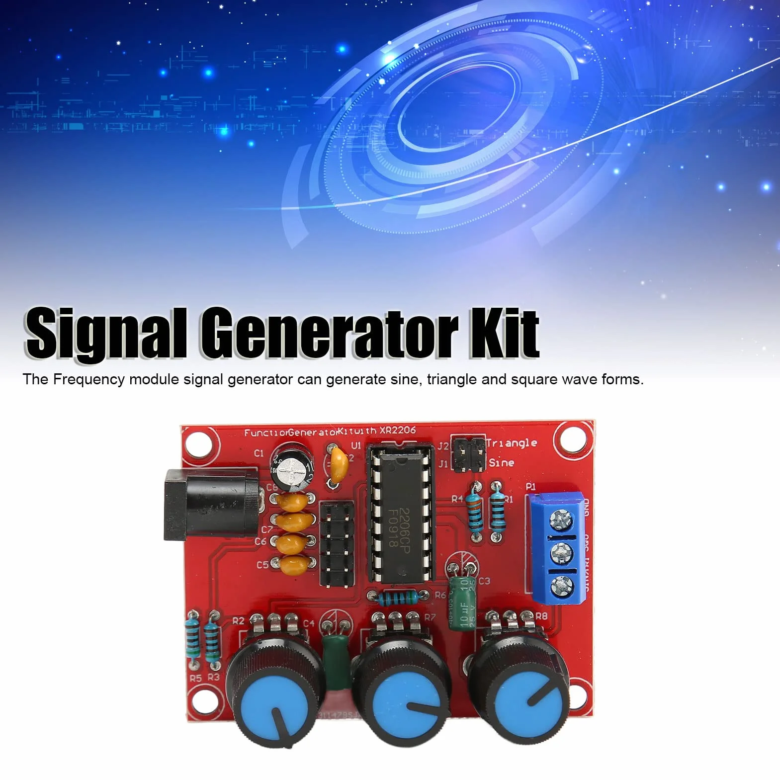 Zestaw Generatora Sygnału, XR2206 Precyzyjny Generator Sygnału Funkcji Moduł Częstotliwości Wyjście Trójkąta Sinusoidalnego Kwadrat 1Hz-1MHz Generator Sygnału Wejściowego 9-12V DC