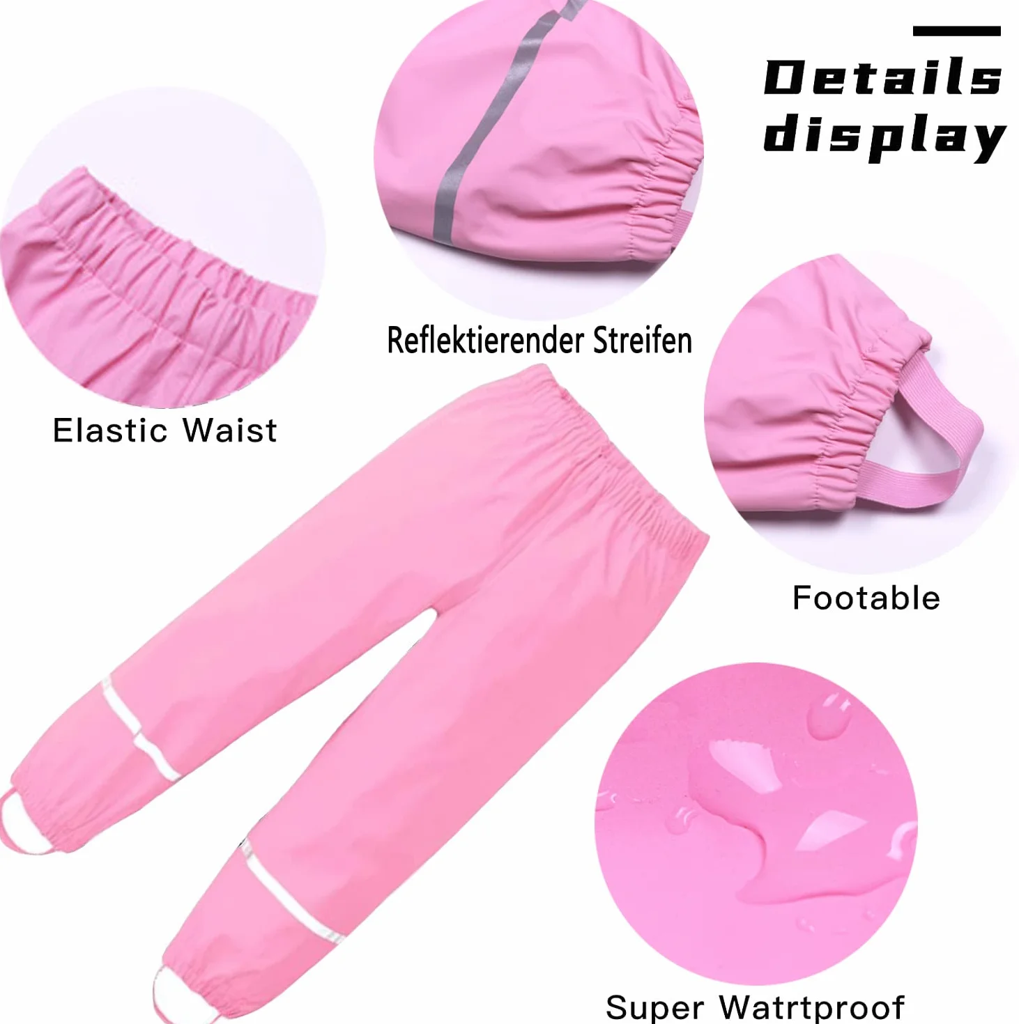 Chedin Unisex dziecięce spodnie przeciwdeszczowe, damskie spodnie przeciwdeszczowe, wodoodporne i wiatroszczelne, spodnie oddychające, spodnie błotne, bez podszewki, spodnie przeciwdeszczowe, spodnie